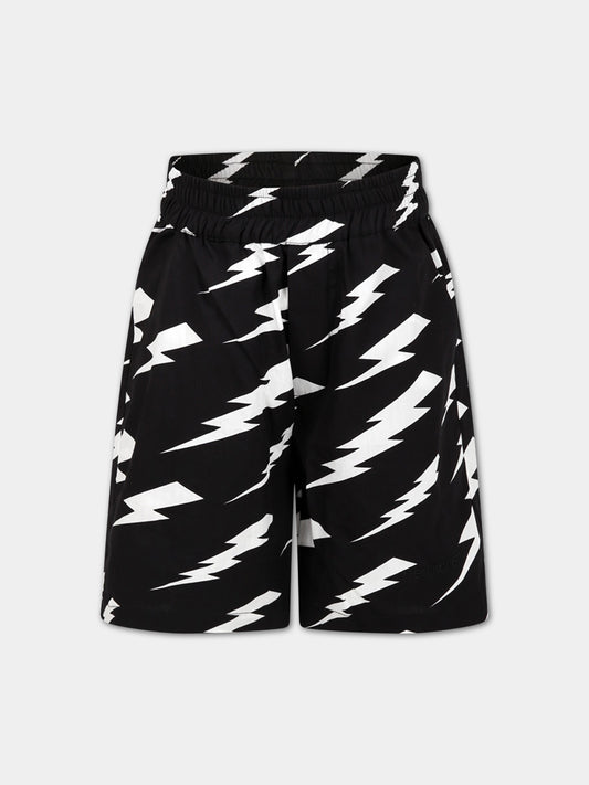 Shorts nero per bambino con iconiche saette e logo,Neil Barrett Kids,033594 110