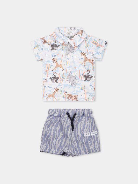 Completo multicolor per neonato con animali e logo,Kenzo Kids,K98102 10P
