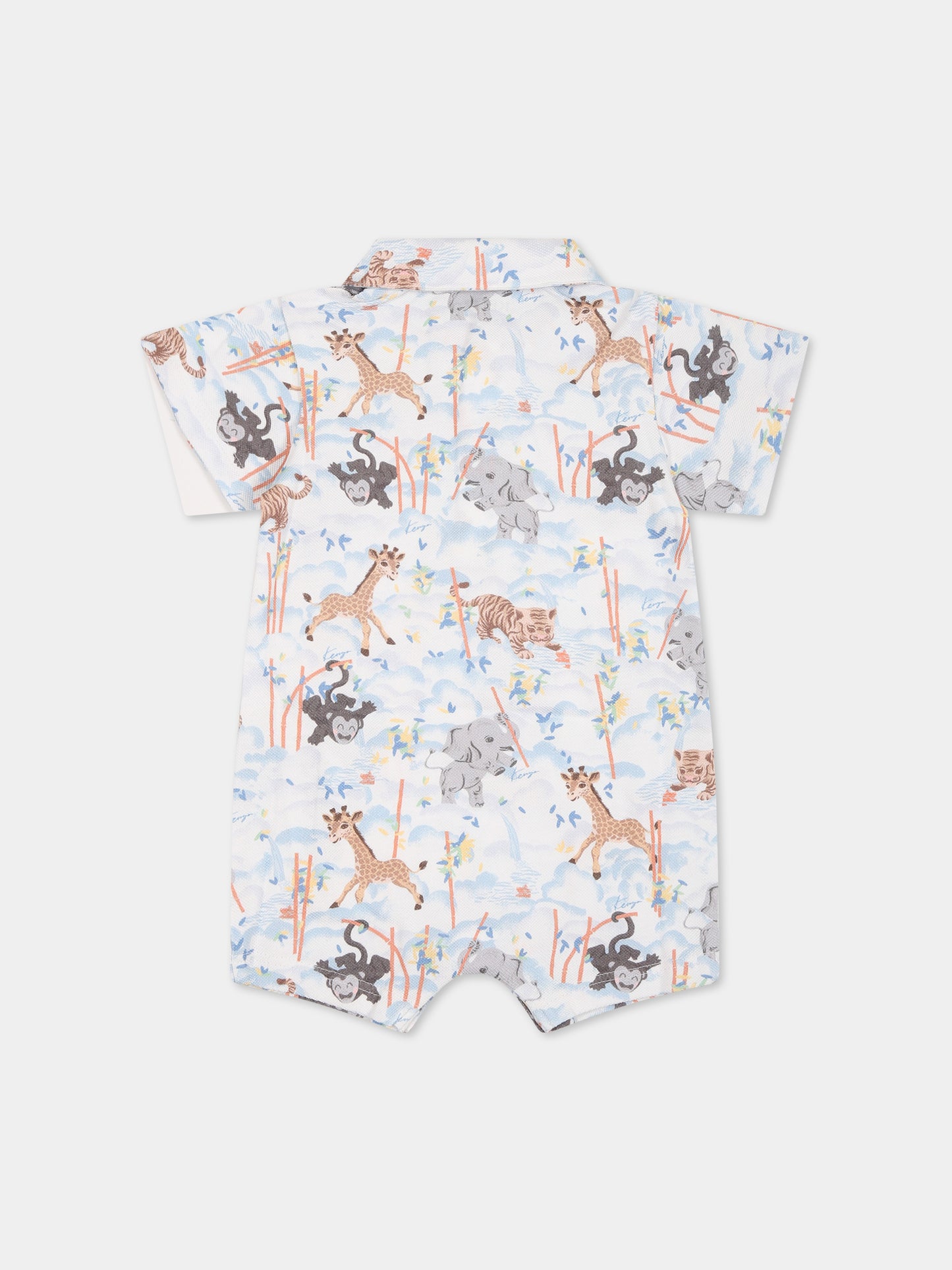 Pagliaccetto bianco per neonato con stampa animali e logo,Kenzo Kids,K94099 10P