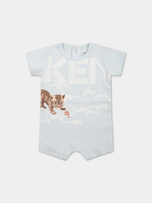 Pagliaccetto celeste per neonato con animali e logo,Kenzo Kids,K94100 791