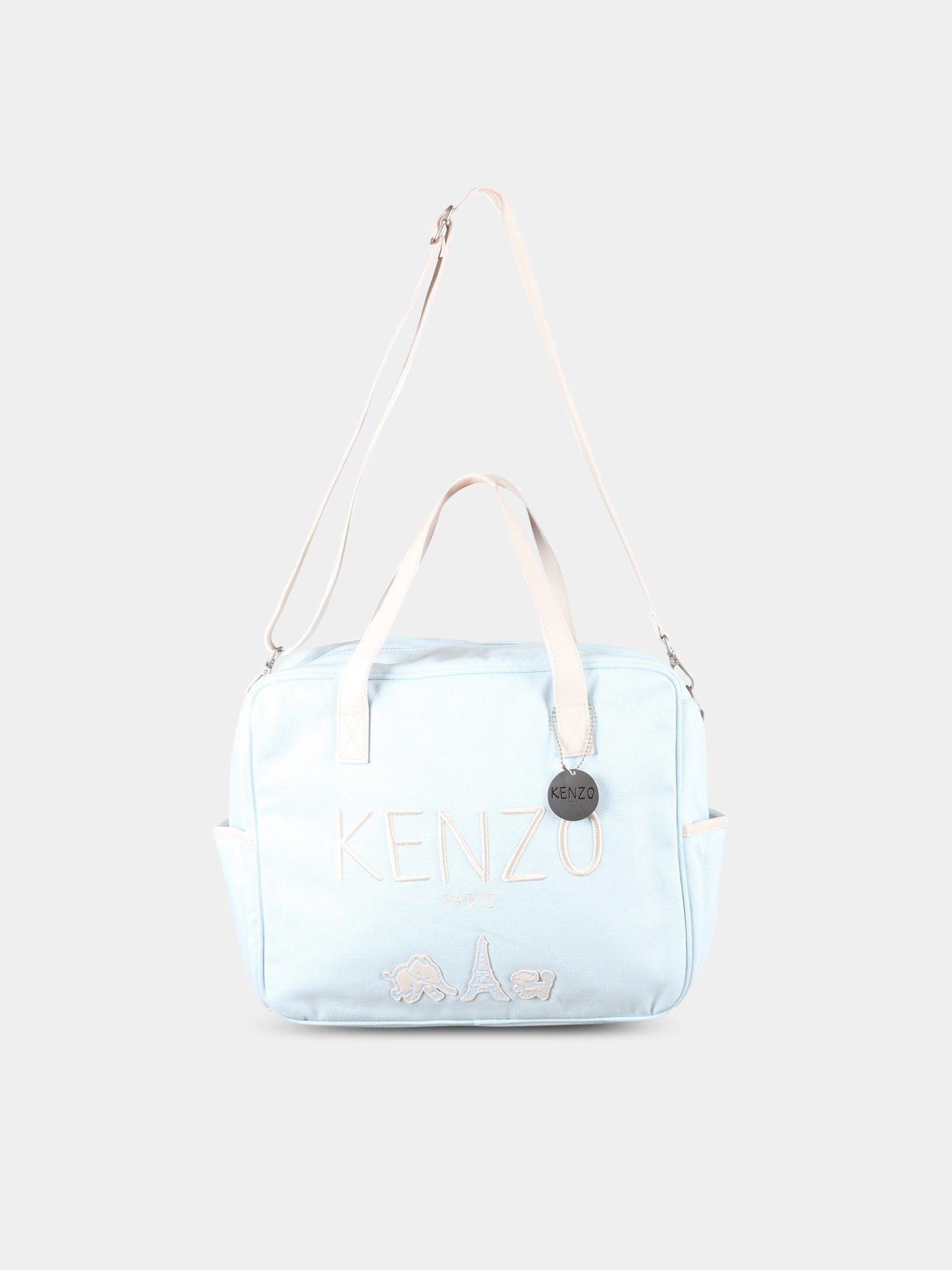 Borsa-mamma celeste per neonato con logo avorio,Kenzo Kids,K90094 78B