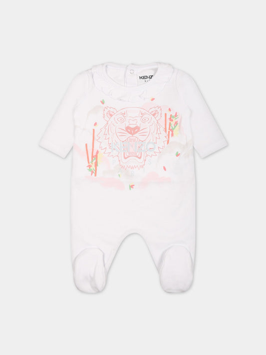 Tutina bianca per neonata con iconica tigre,Kenzo Kids,K97049 10P