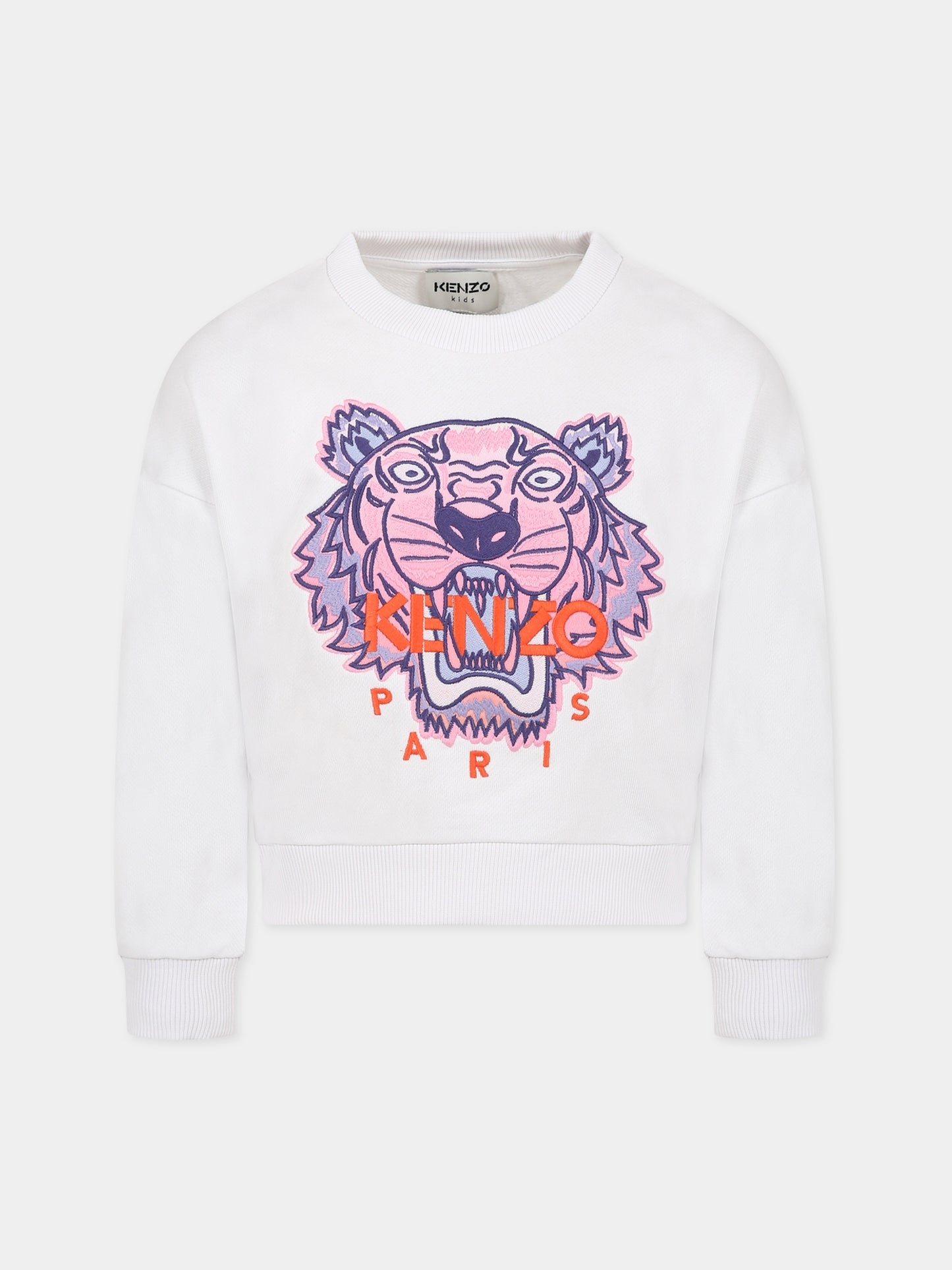 Felpa bianca per bambina con Kotora e logo,Kenzo Kids,K15635 10P