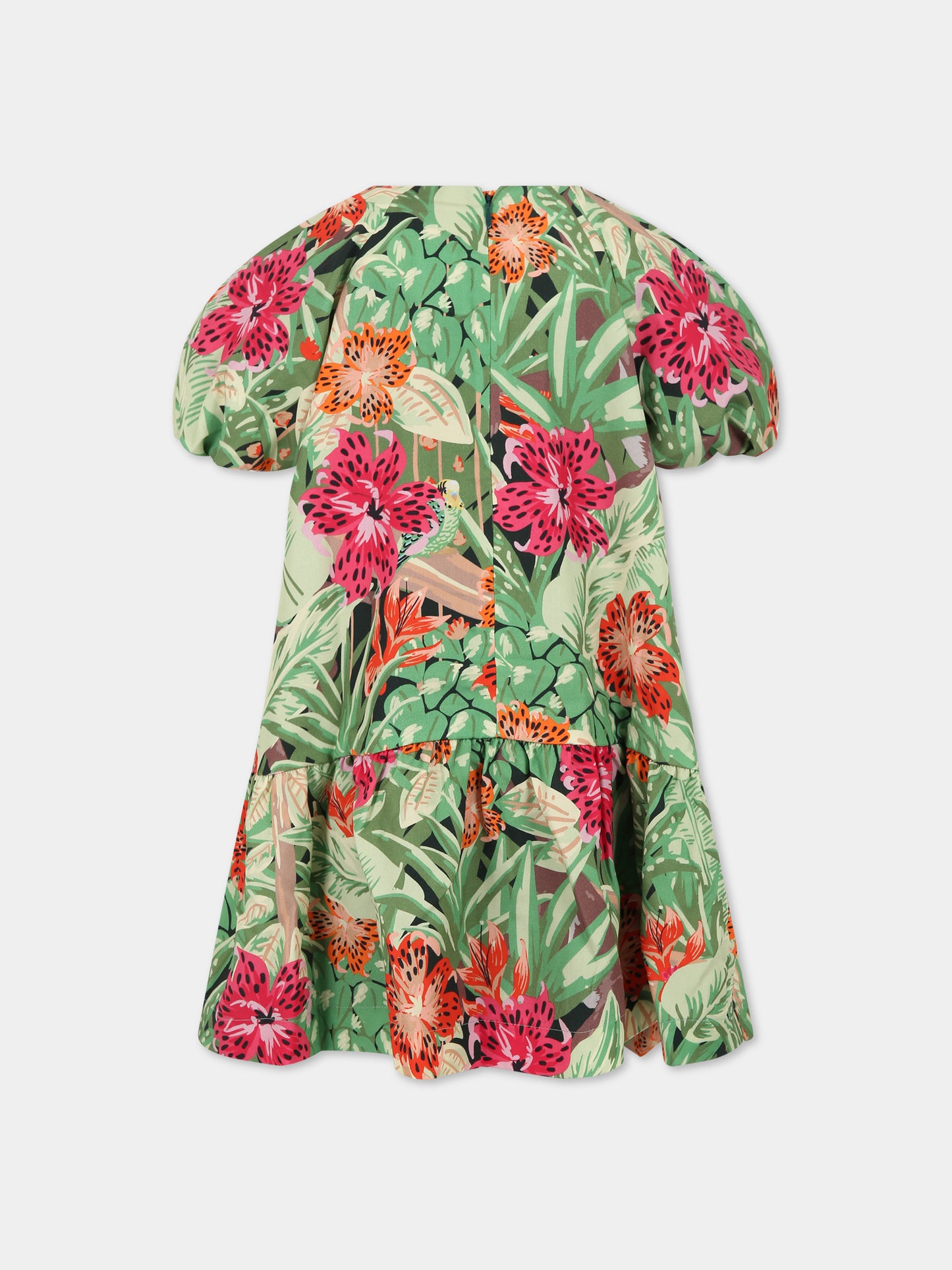 Vestito multicolor per bambina con stampa giungla e logo,Kenzo Kids,K12312 675