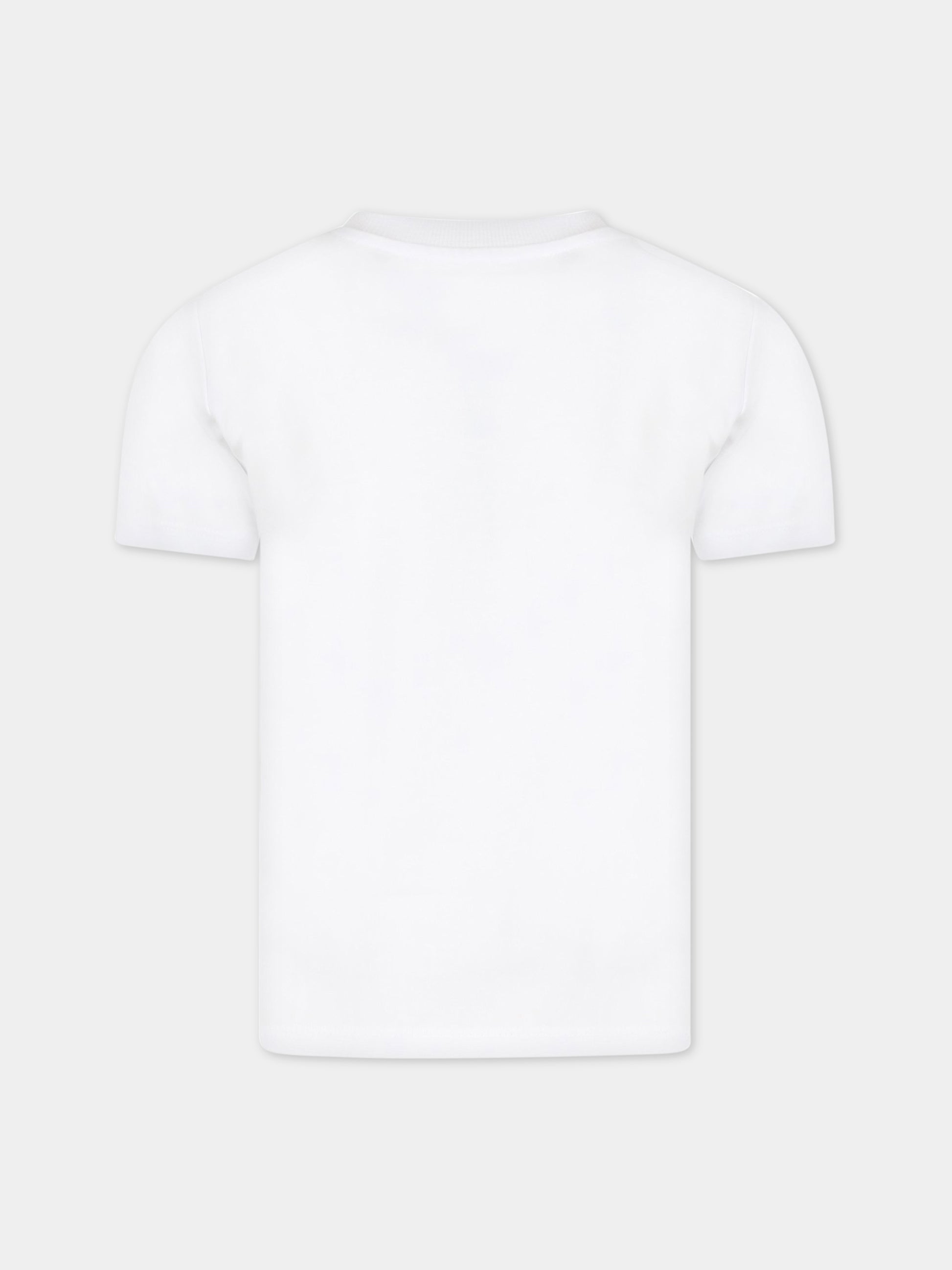 T-shirt bianca per bambino con stampa multicolor e logo,Kenzo Kids,K25779 10P