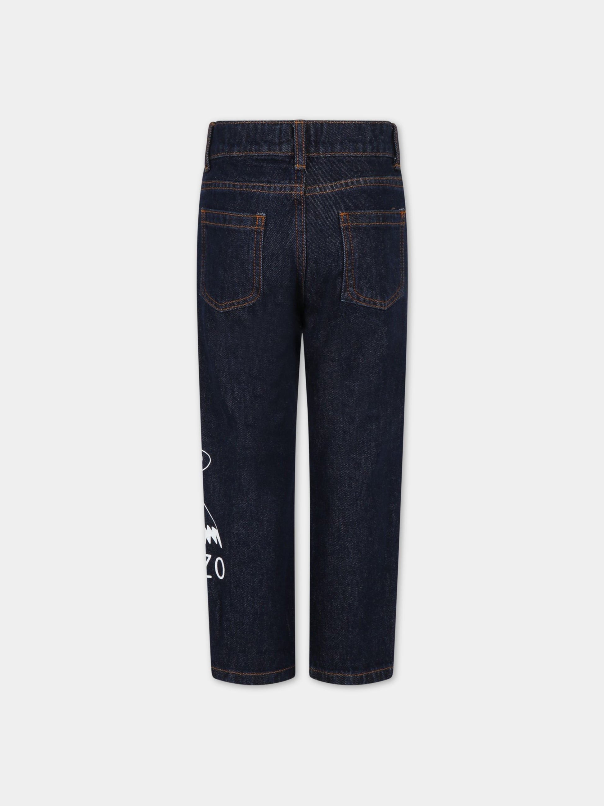 Jeans blu per bambino con stampa e logo,Kenzo Kids,K54002 805