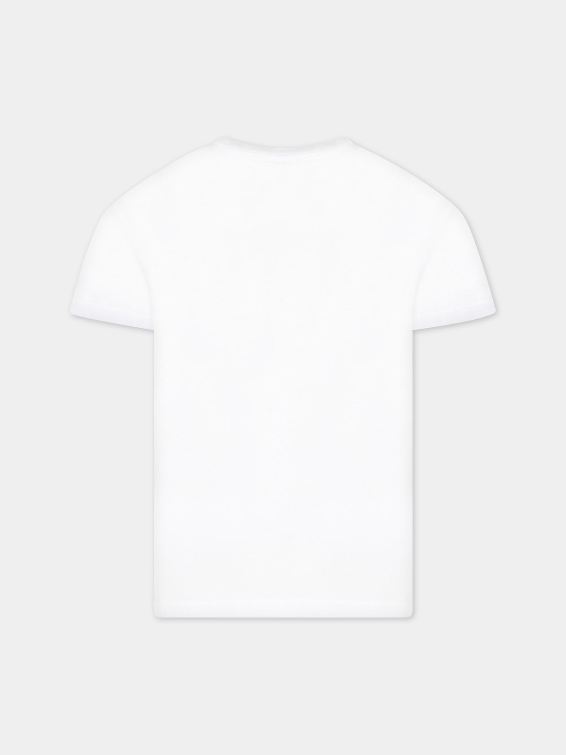 T-shirt bianca per bambino con iconica tigre  e logo,Kenzo Kids,K25803 10P