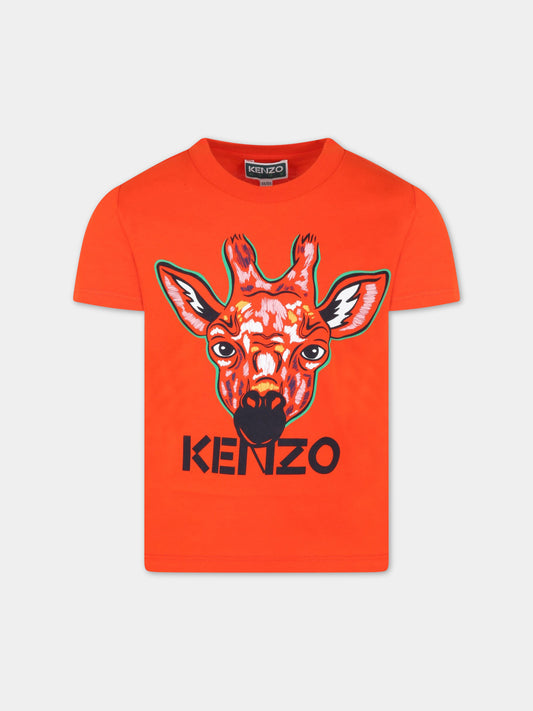 T-shirt arancione  per bambino con tigre e logo,Kenzo Kids,K25782 987