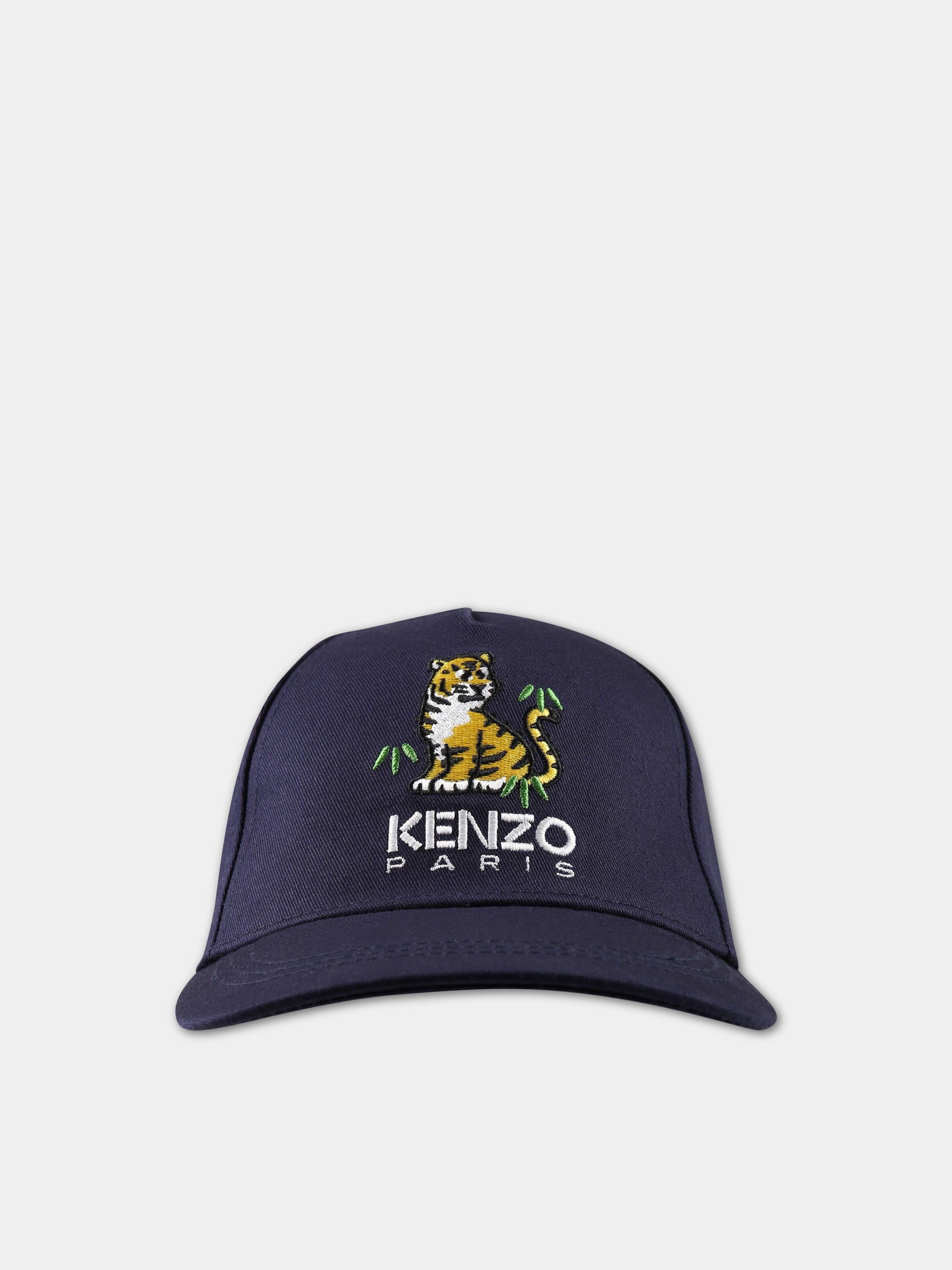 Cappello blu per bambino con tigre e logo,Kenzo Kids,K51028 857
