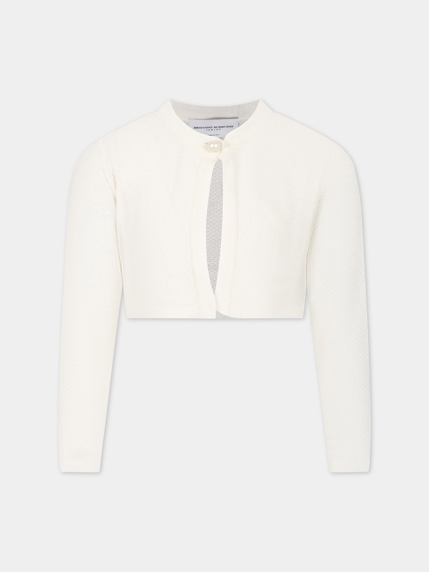 Cardigan bianco per bambina con logo,Ermanno Scervino Junior,SFMA024C FL28 0000