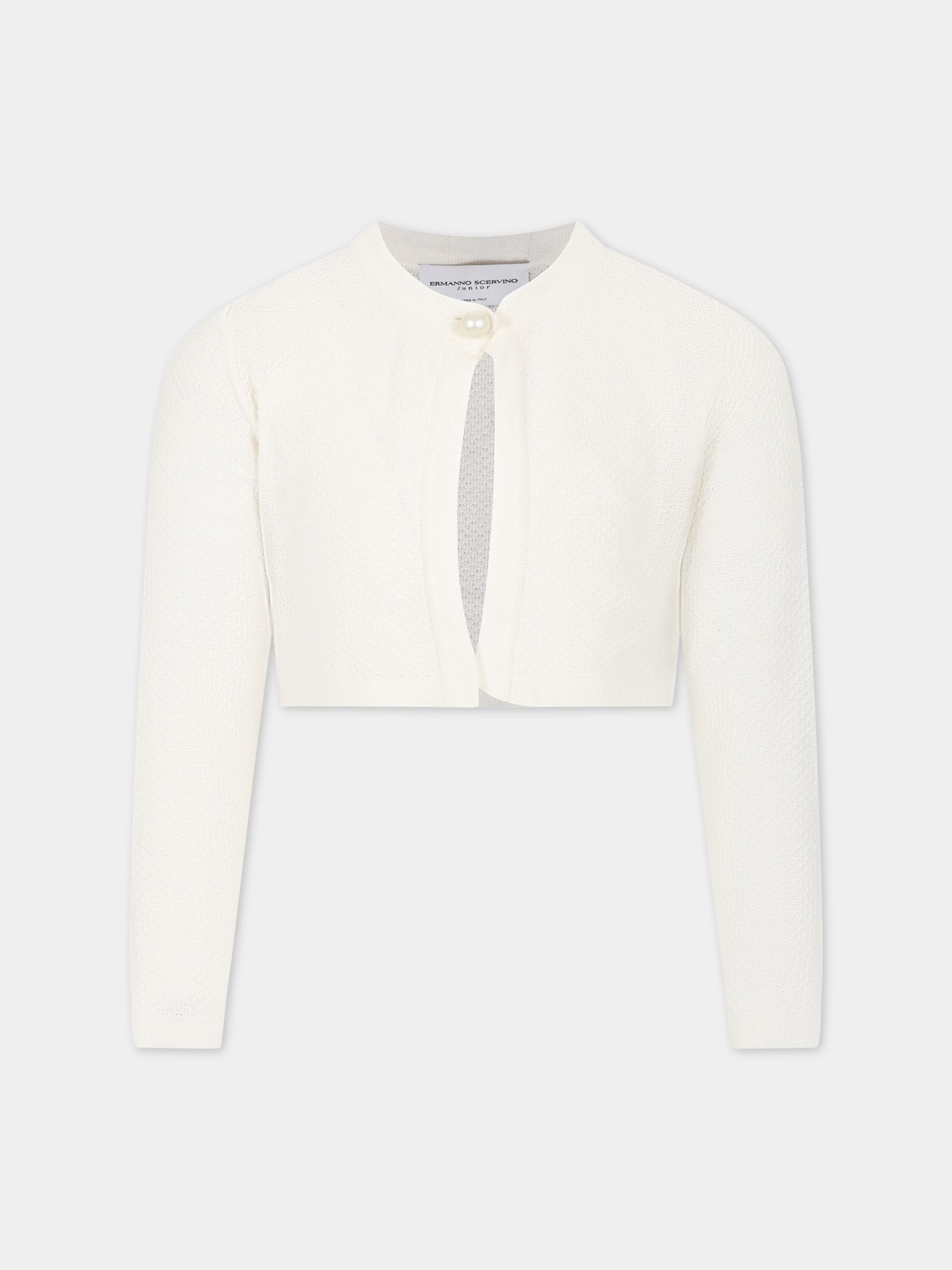 Cardigan bianco per bambina con logo,Ermanno Scervino Junior,SFMA024C FL28 0000