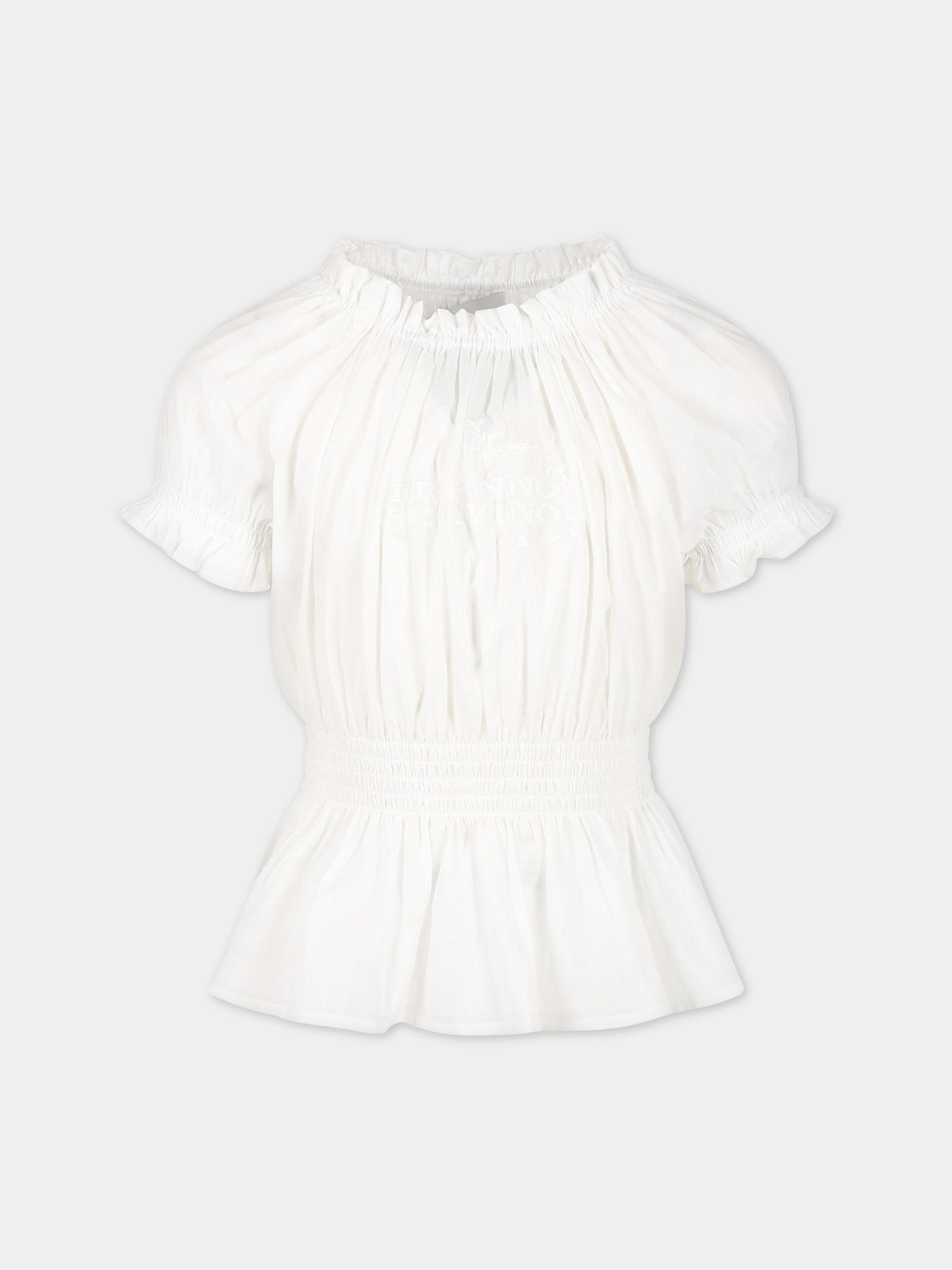 T-shirt bianca per bambina con logo,Ermanno Scervino Junior,SFCA036C CF537 0002