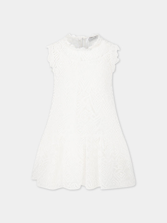 Vestito bianco per bambina con logo,Ermanno Scervino Junior,SFAB114 RI345 0001