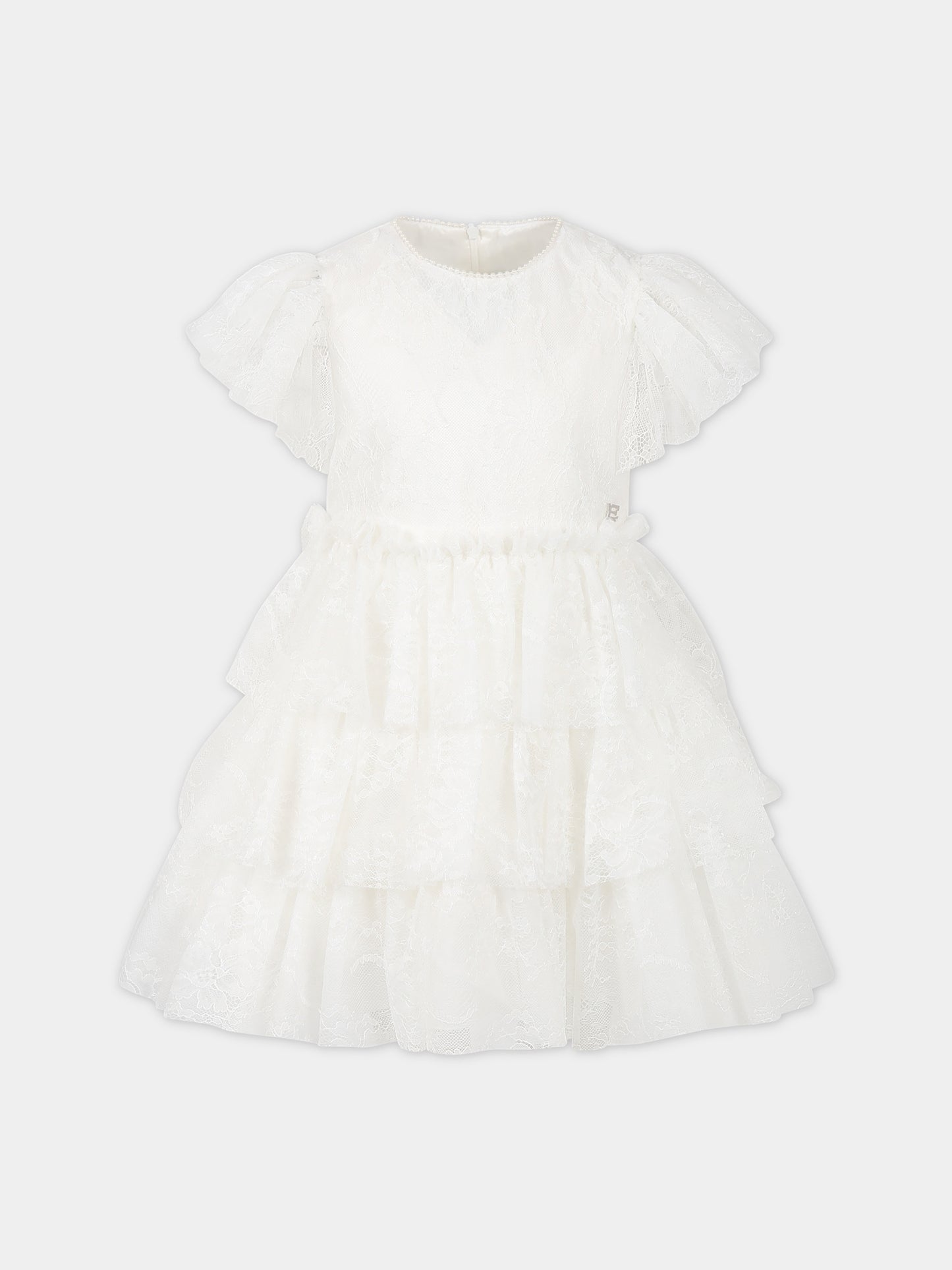 Vestito bianco per bambina con logo,Ermanno Scervino Junior,SFAB113 RI343 0000