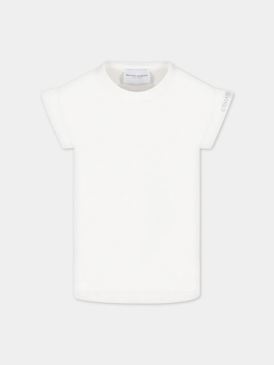 T-shirt bianca per bambina con logo,Ermanno Scervino Junior,SFTS052C JE200 0002