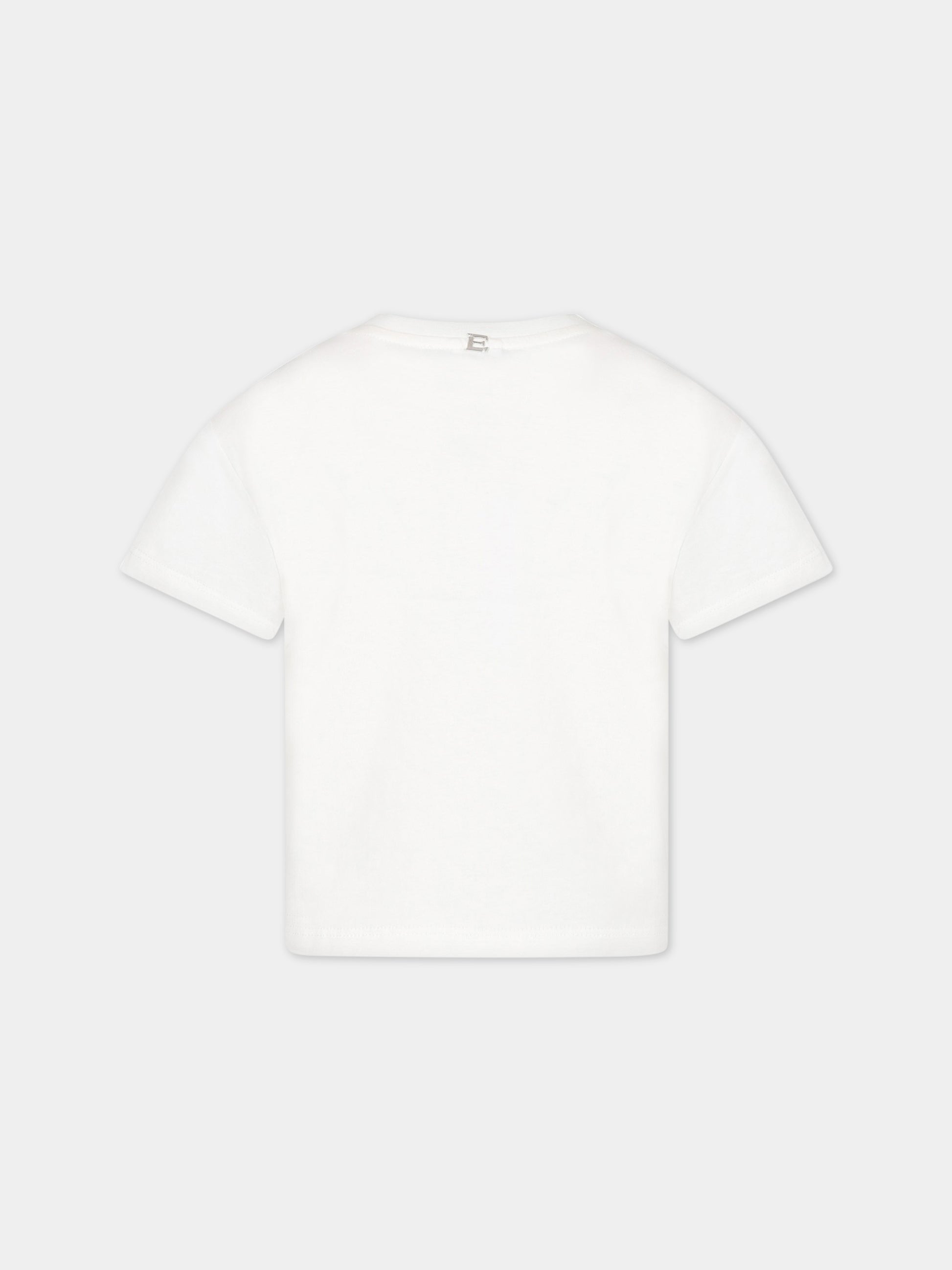 T-shirt bianca per bambina con ricamo,Ermanno Scervino Junior,SFTS050C JE199 0002