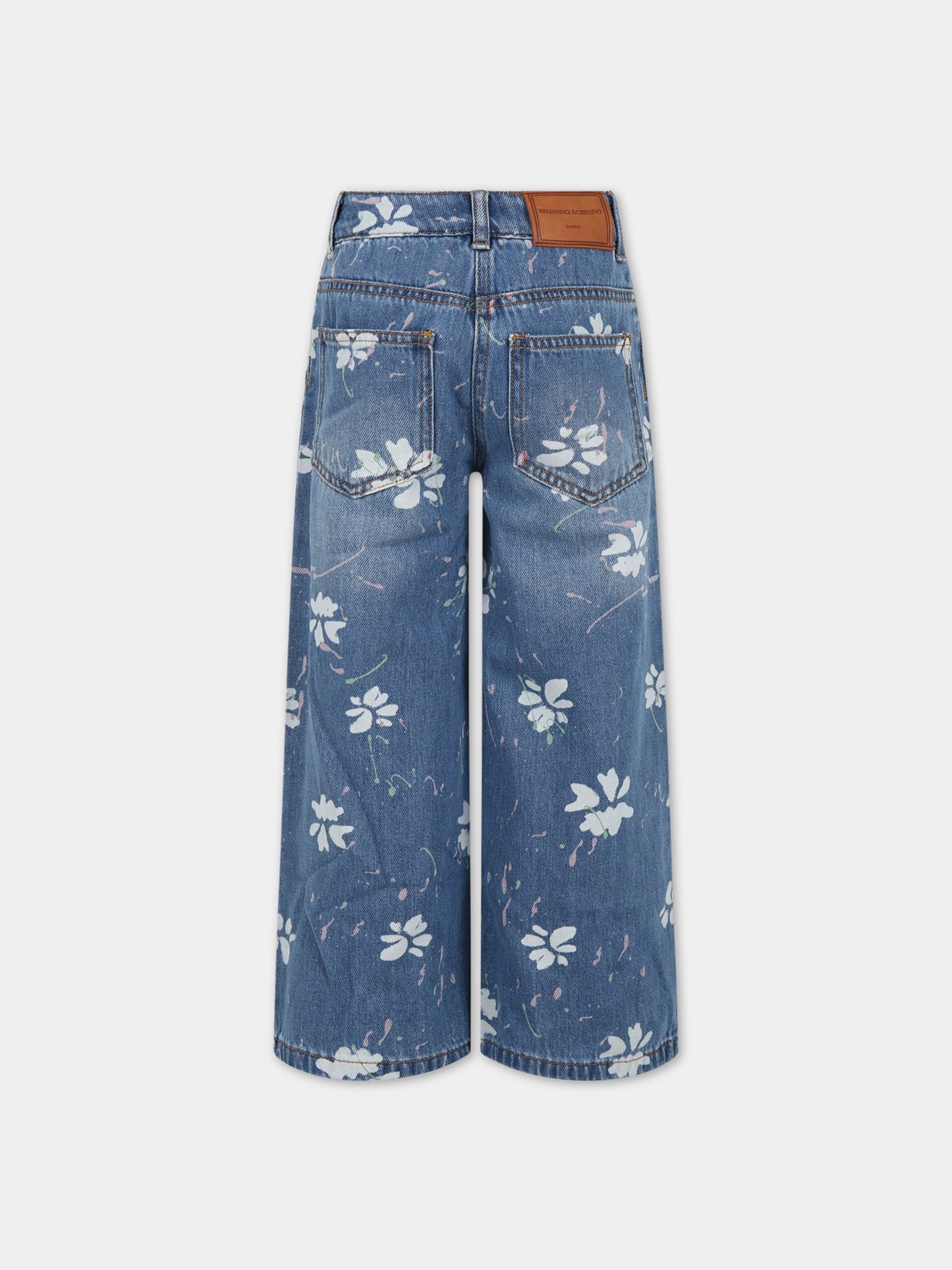 Jeans blu per bambina con stampa e logo,Ermanno Scervino Junior,SFPA050C DF019 4000