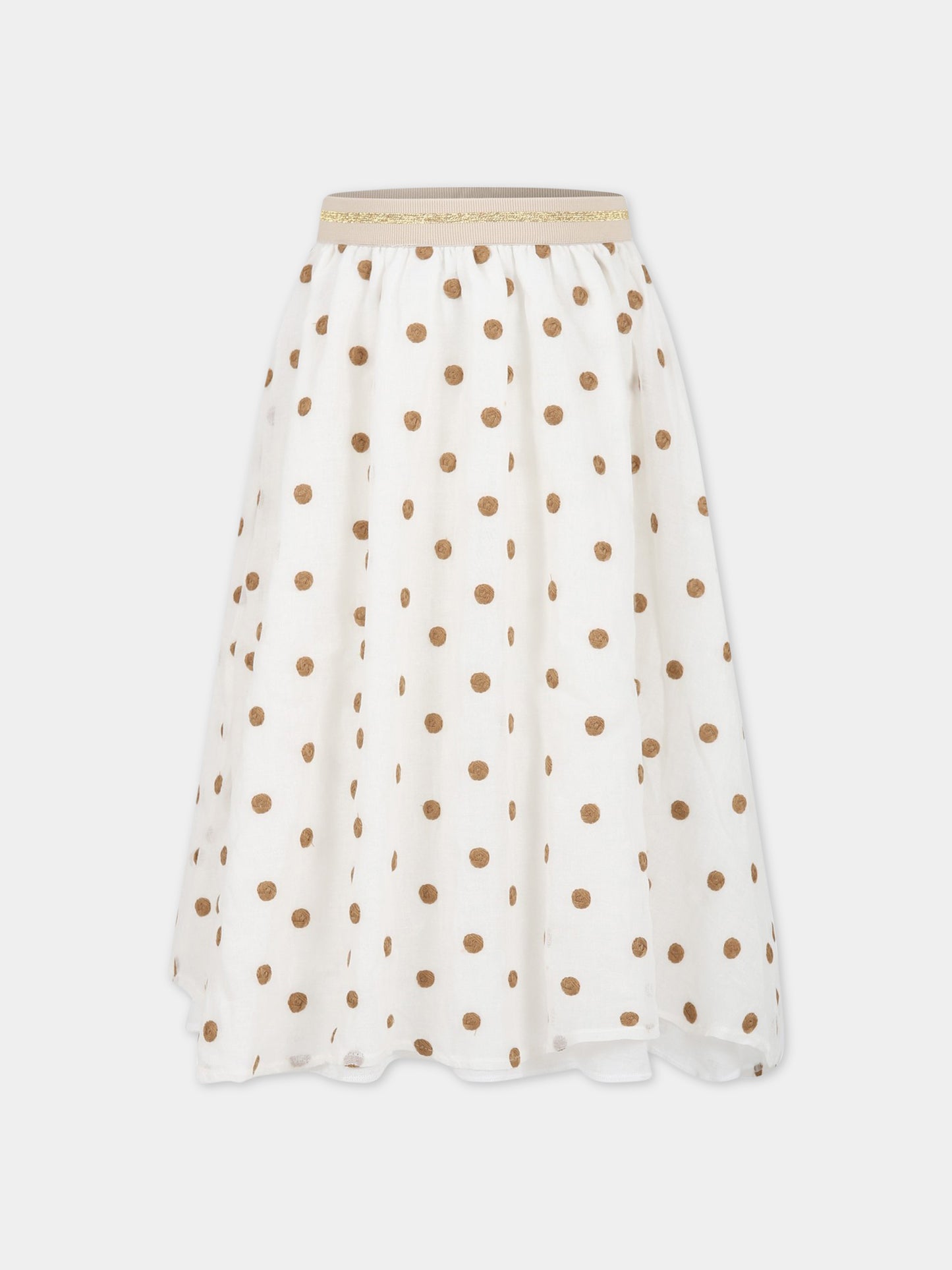 Gonna bianco per bambina con ricami all-over,Caffe' D'orzo,ZS7A10 K0133 101MA