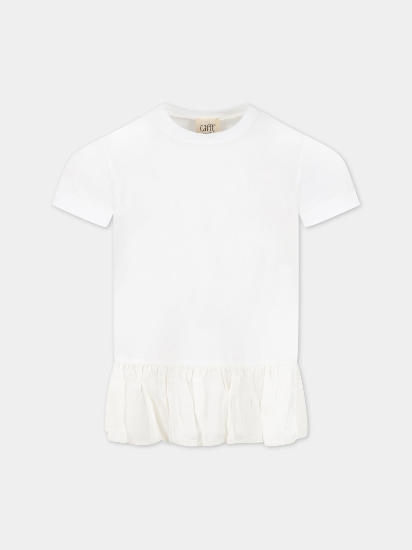 T-shirt bianca per bambina con balze,Caffe' D'orzo,ZS8A11 J0269 101