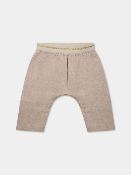 Pantaloni beige per bambina con banda in lurex,Caffe' D'orzo,ZS6020 K0137 107