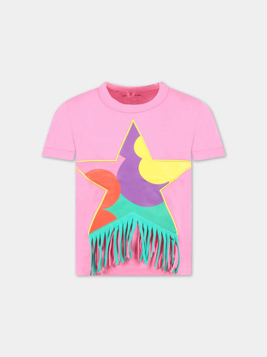 T-shirt rosa con stampa stella per bambina,Stella Mccartney Kids,TS8C21 Z0434 511