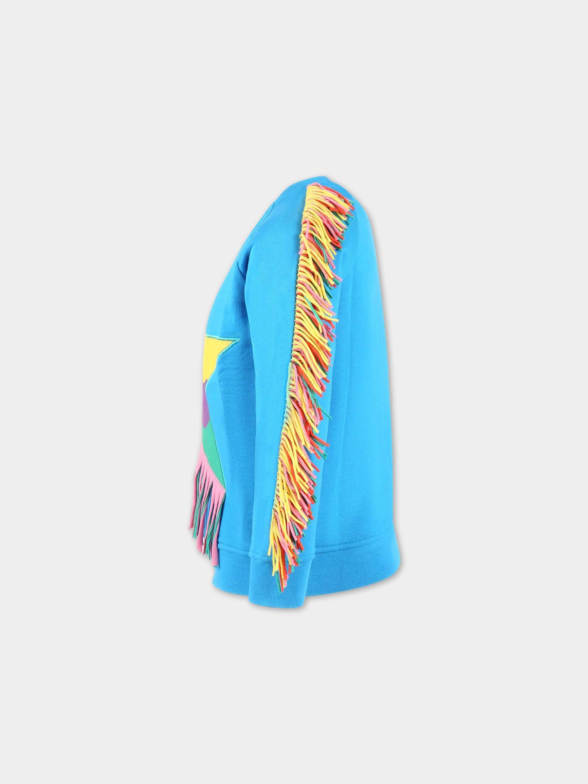 Felpa azzurra per bambina con sella frange,Stella Mccartney Kids,TS4C20 Z0499 610