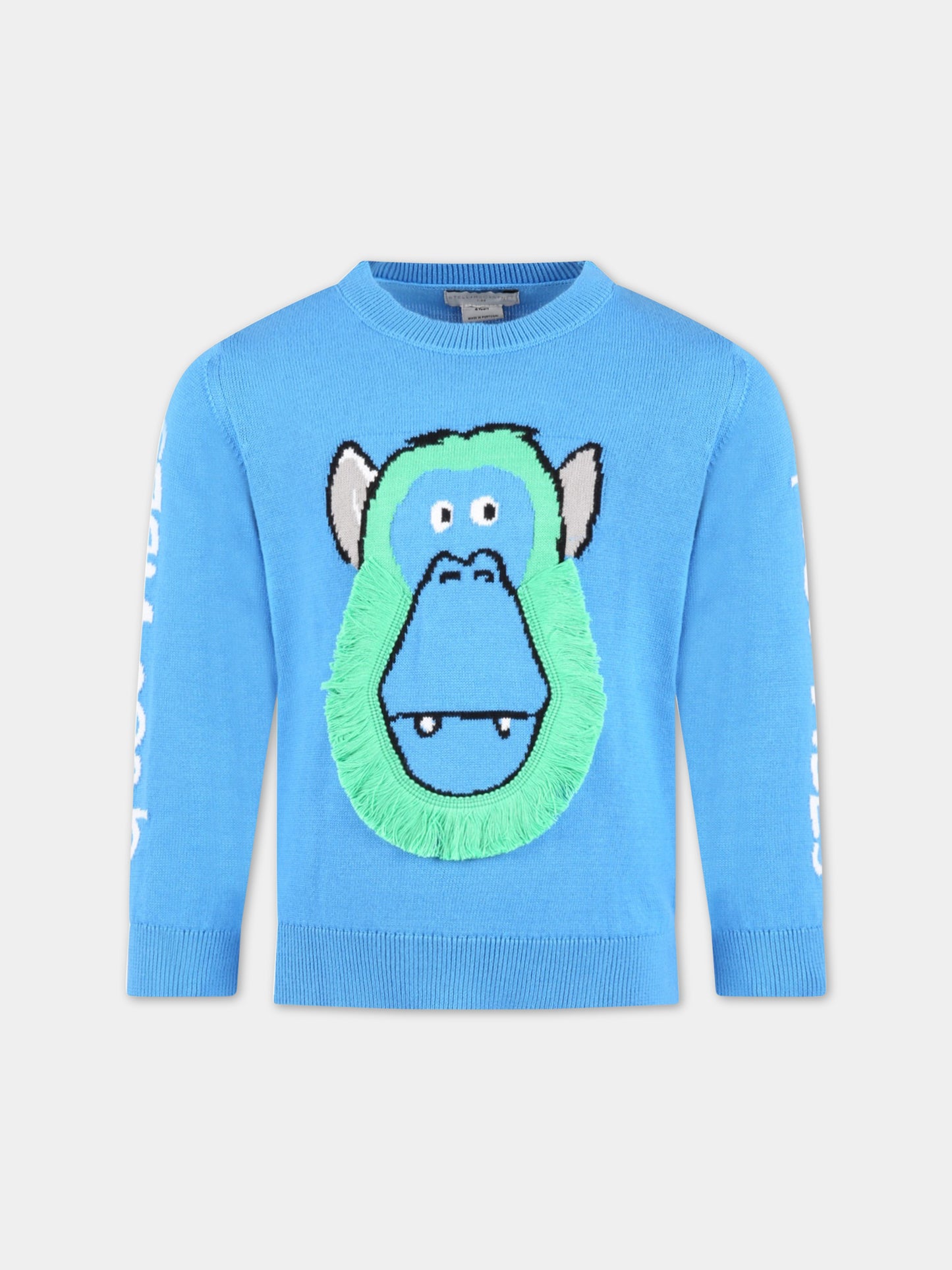 Maglione azzurro per bambino con scimpanzé,Stella Mccartney Kids,TS9P00 Z1144 610