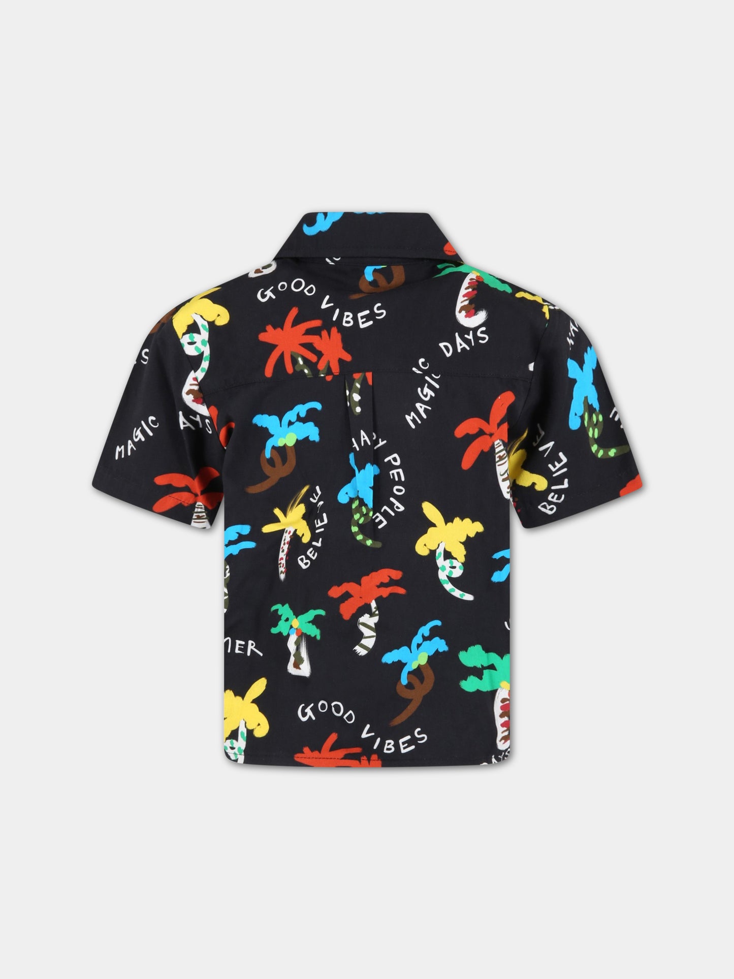 Camicia nera per bambino con palme  e scritte bianche,Stella Mccartney Kids,TS5P31 Z0974 930MC