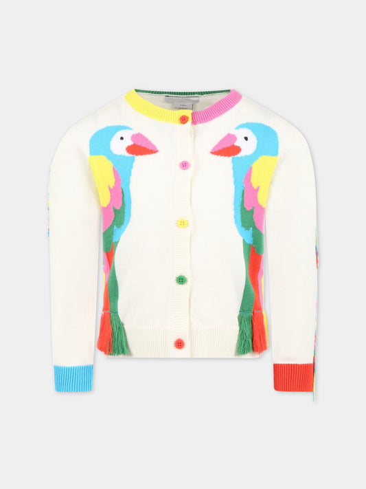 Cardigan avorio per bambina con pappagalli,Stella Mccartney Kids,TS9B30 Z1144 101