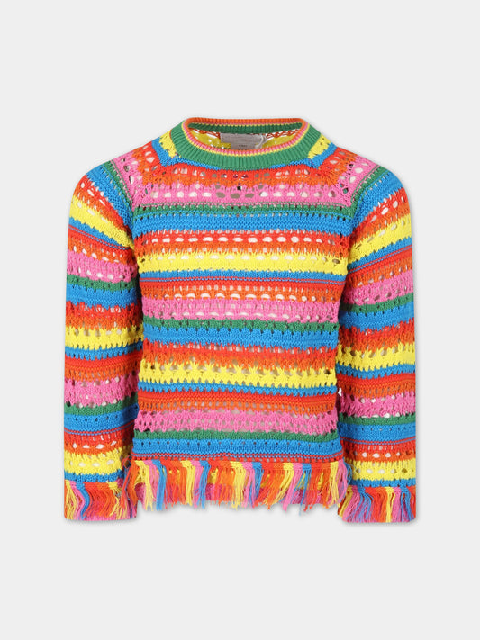Maglione multicolor per bambina con frange,Stella Mccartney Kids,TS9A50 Z1146 999