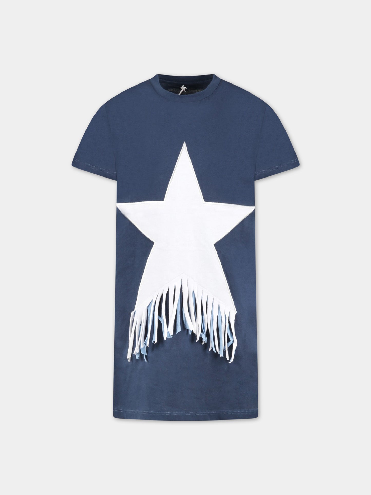 Vestito blu per bambina con stella bianca,Stella Mccartney Kids,TS1E01 Z0434 620