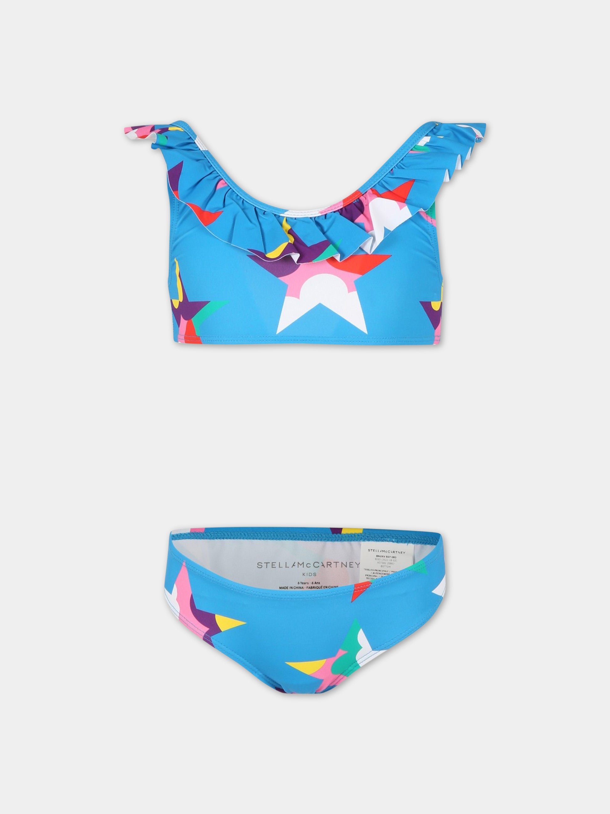 Light-blue bikini for girl with stars,Stella Mccartney Kids,TSCB05 Z0867 610MC