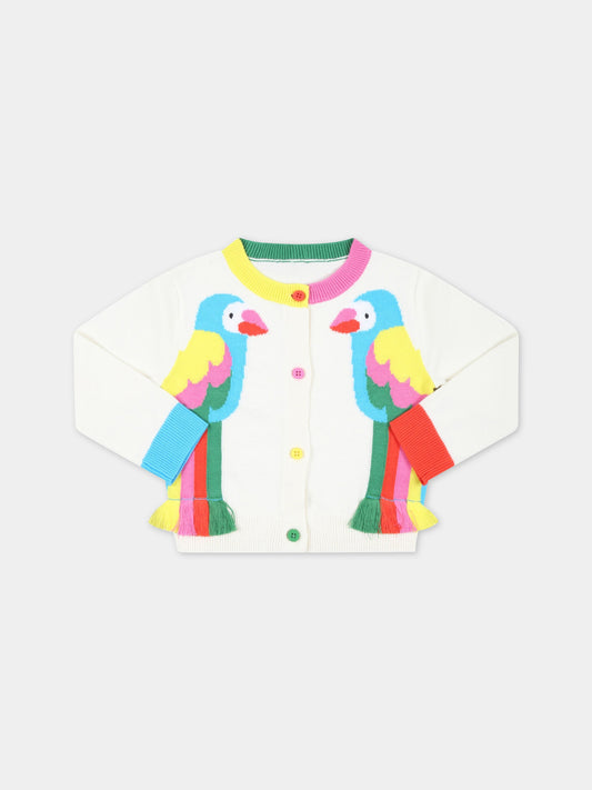 Cardigan avorio per neonata con pappagalli,Stella Mccartney Kids,TS9000 Z1144 101