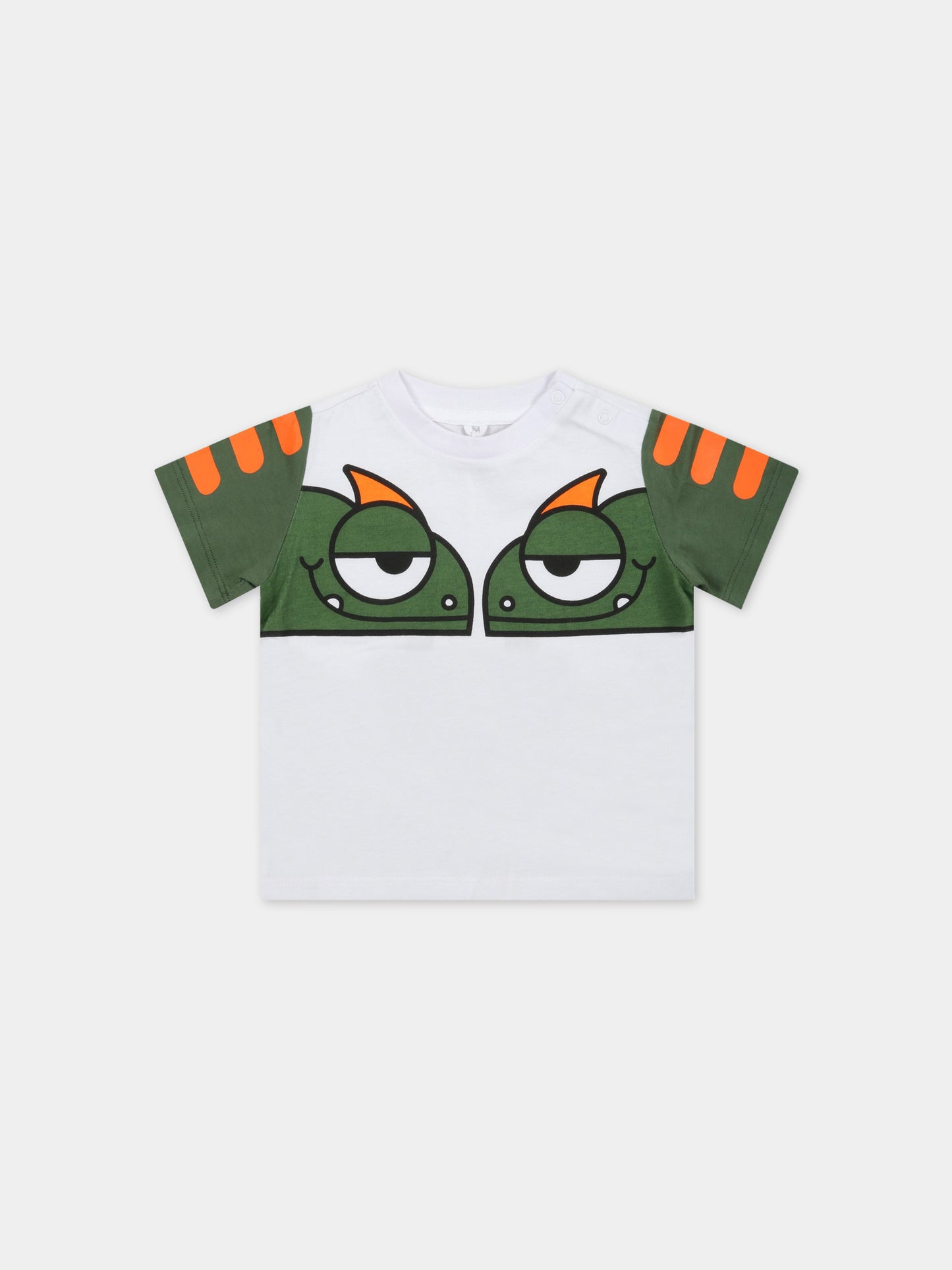 T-shirt bianca per neonato con camaleonti,Stella Mccartney Kids,TS8691 Z0434 100