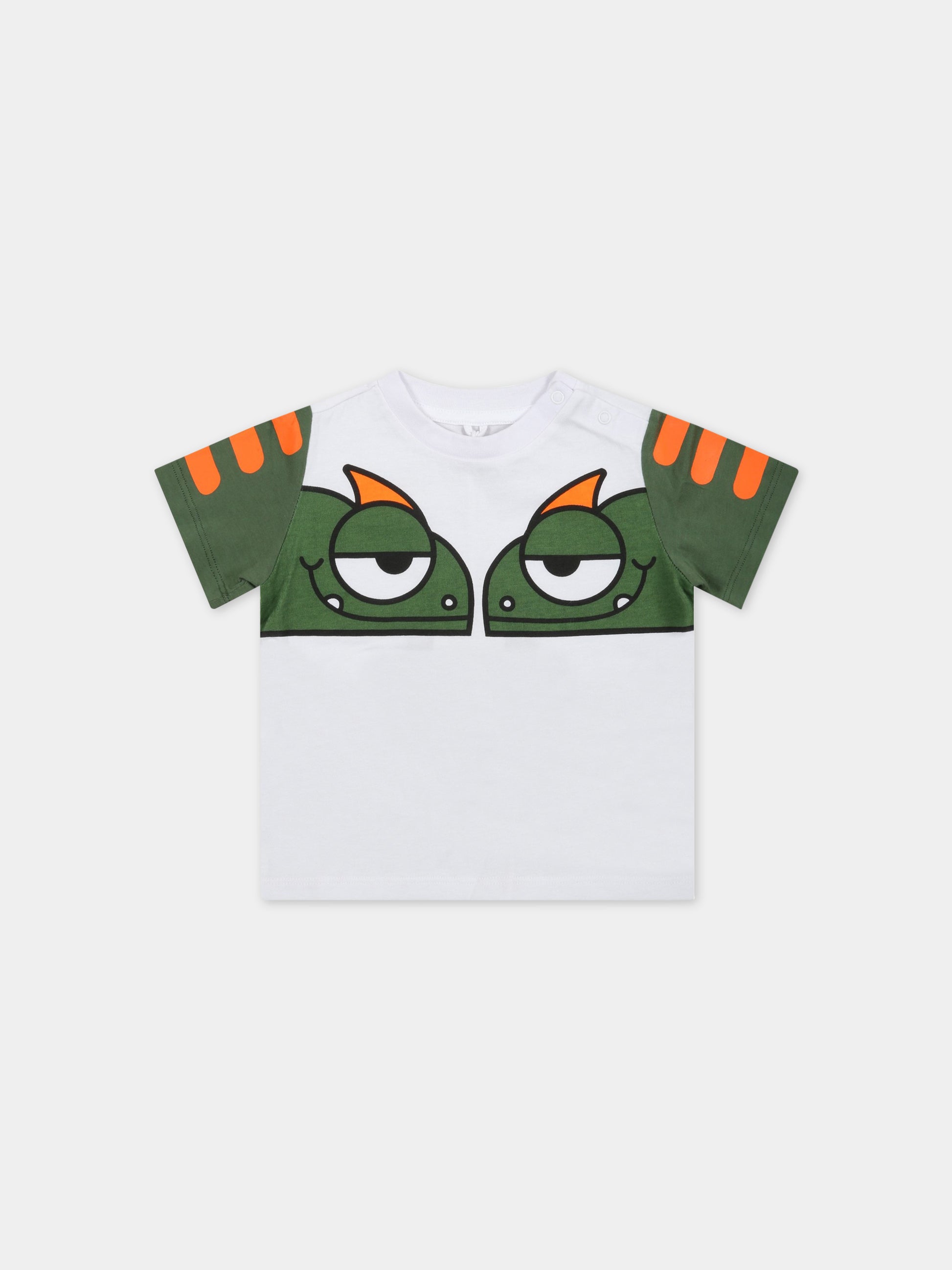 T-shirt bianca per neonato con camaleonti,Stella Mccartney Kids,TS8691 Z0434 100