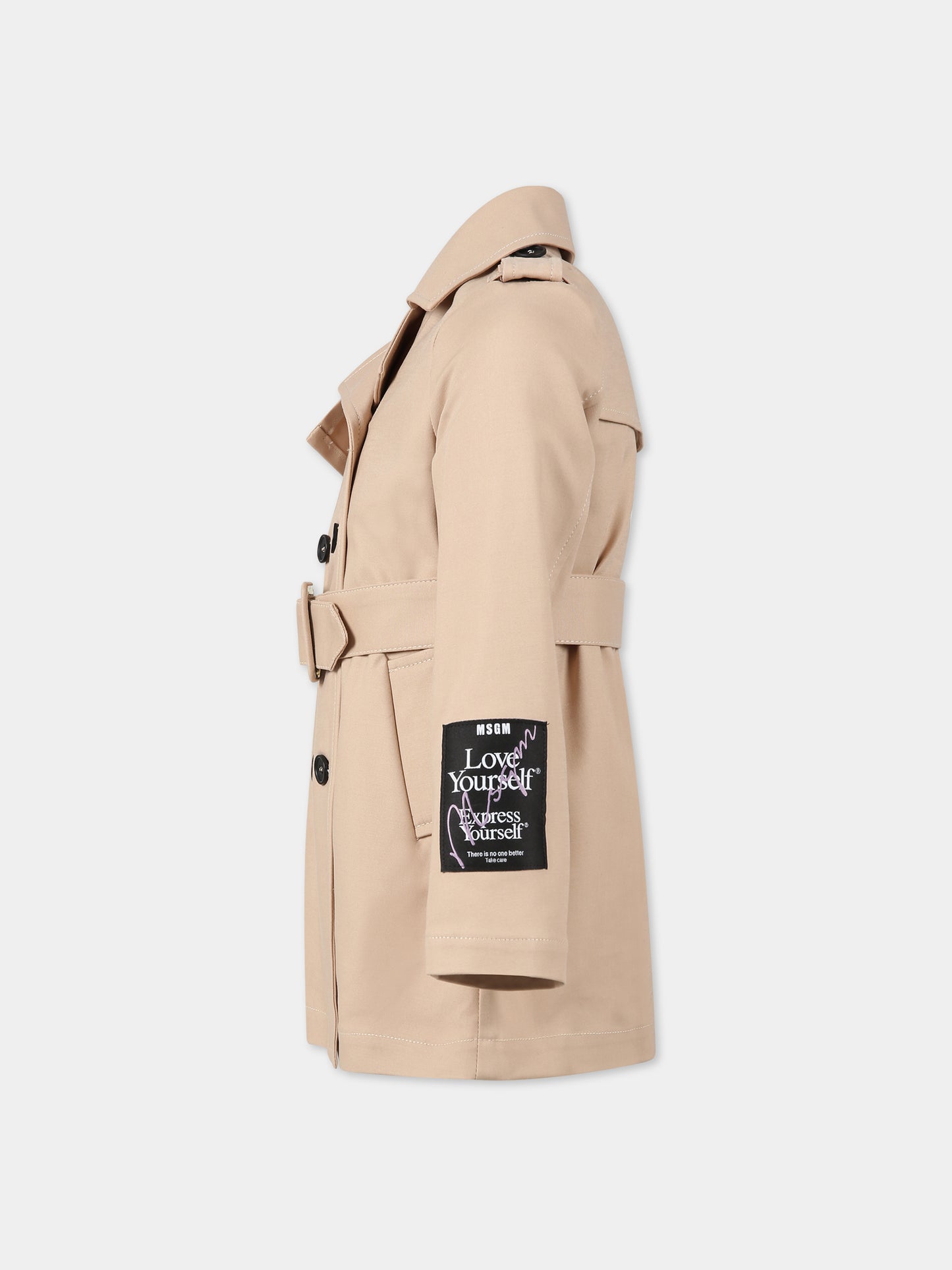 Cappotto beige per bambina con cuori e logo,Msgm Kids,MS029460 015