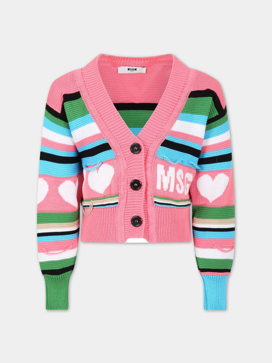Cardigan multicolor per bambina con logo,Msgm Kids,MS029432 042