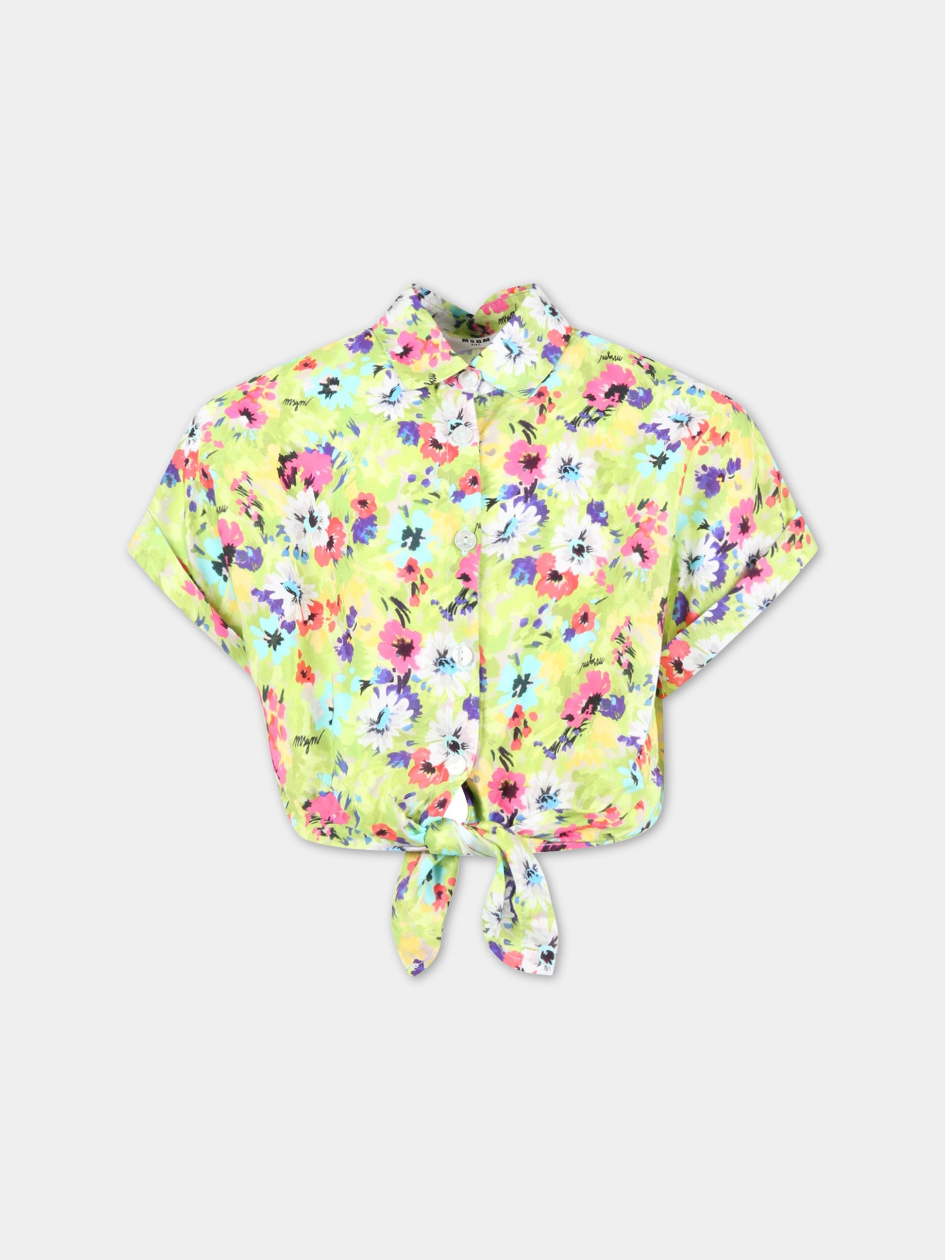 Camicia verde per bambina con stampa floreale,Msgm Kids,MS029491 086
