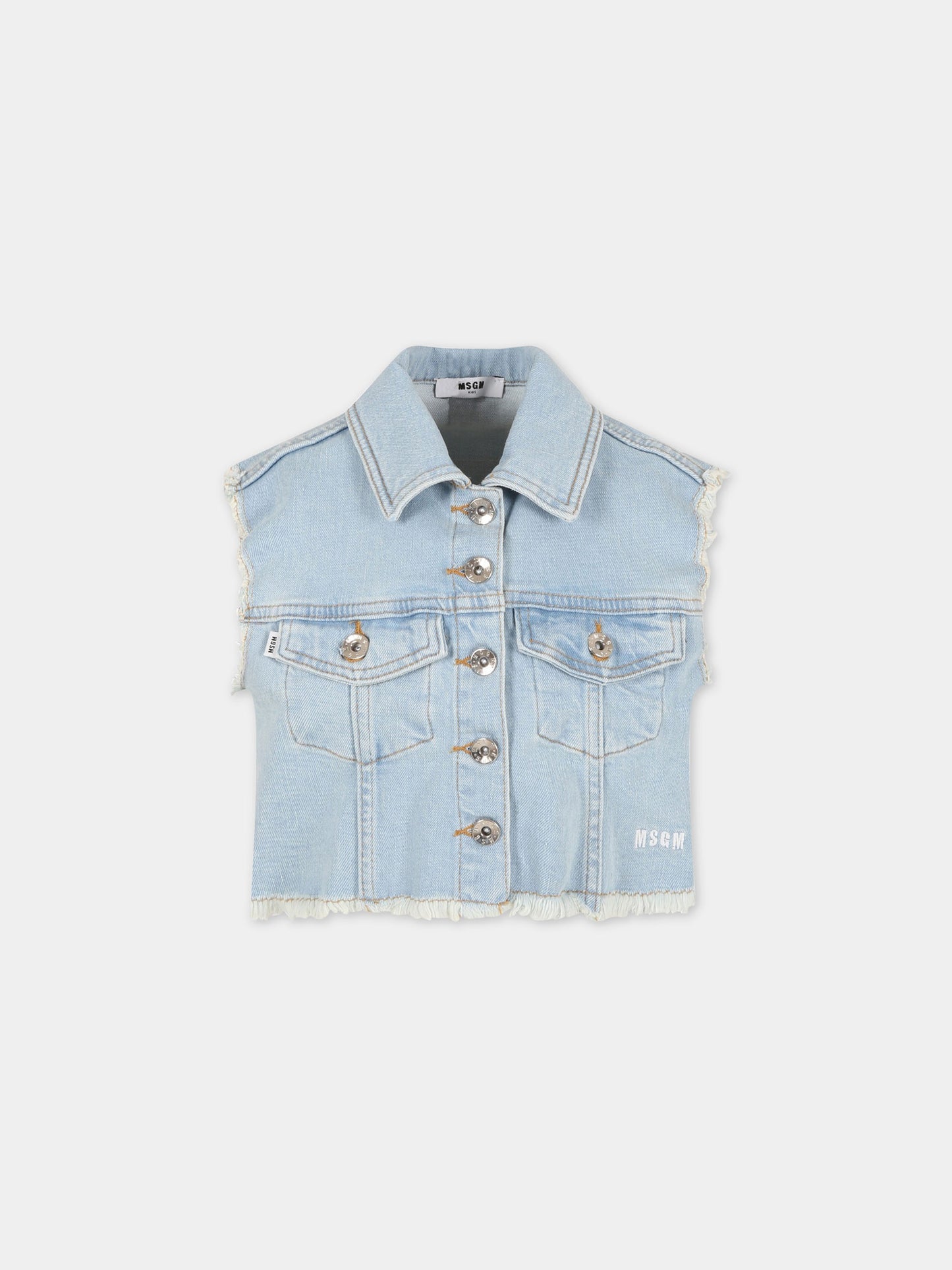 Giacca celeste smanicata per bambina con logo,Msgm Kids,MS029378 126