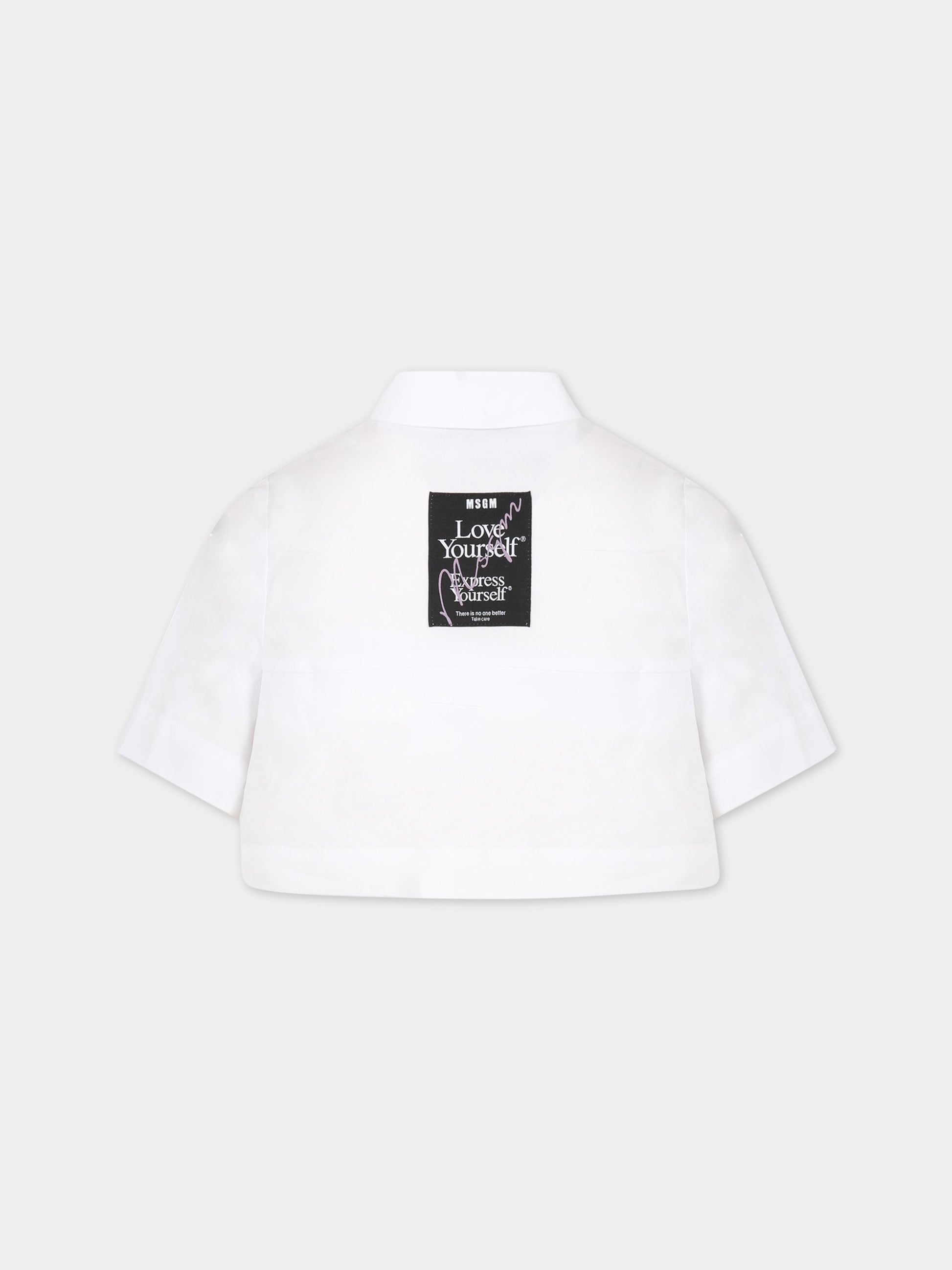 Camicia bianca per bambina con patch logato,Msgm Kids,MS029412 001
