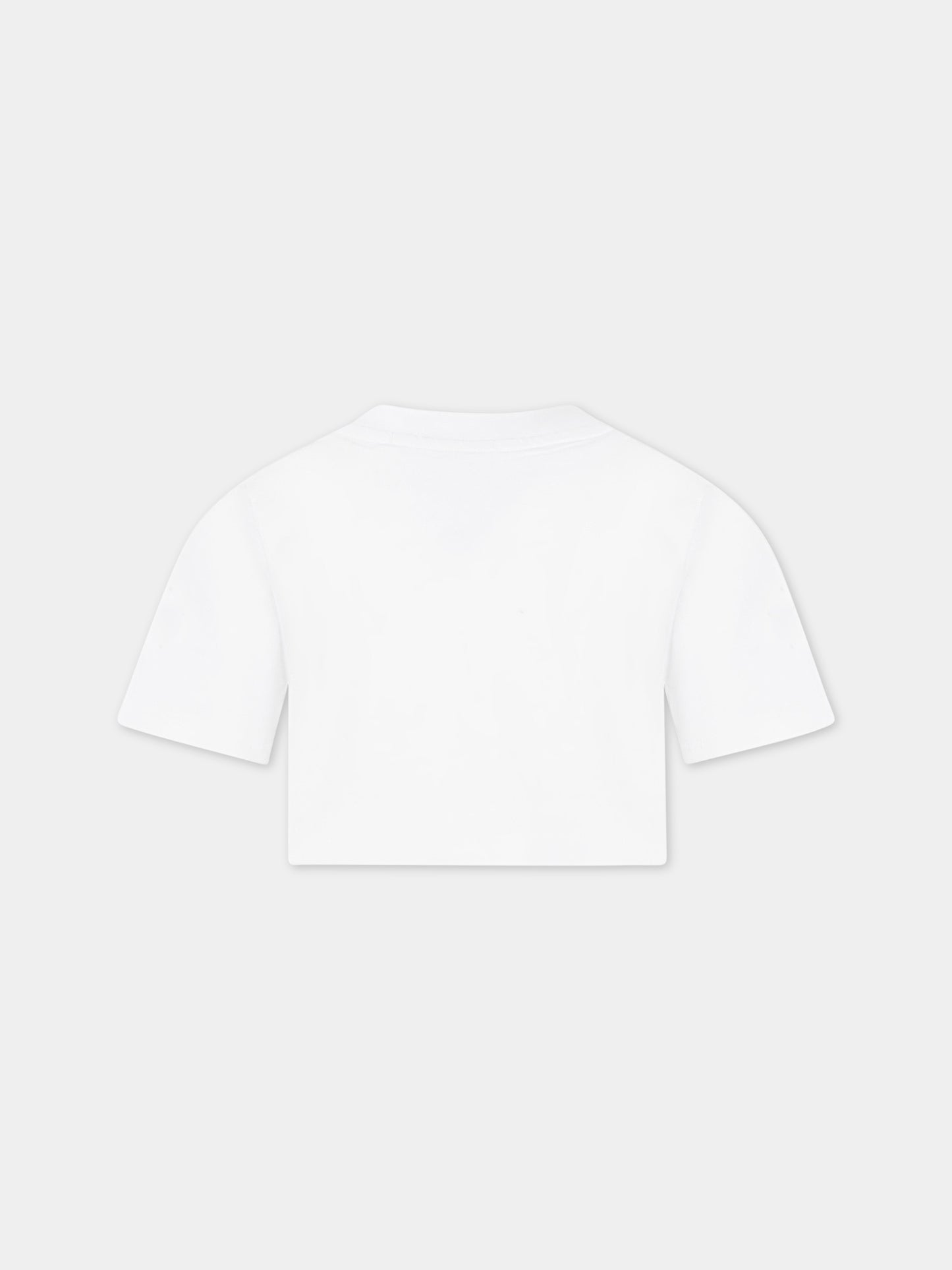 T-shirt bianca corta per bambina con logo nero,Msgm Kids,MS029339 001