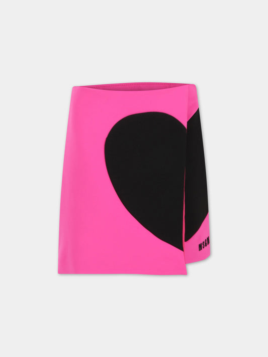 Gonna fucsia per bambina con logo e cuore,Msgm Kids,MS029423 044