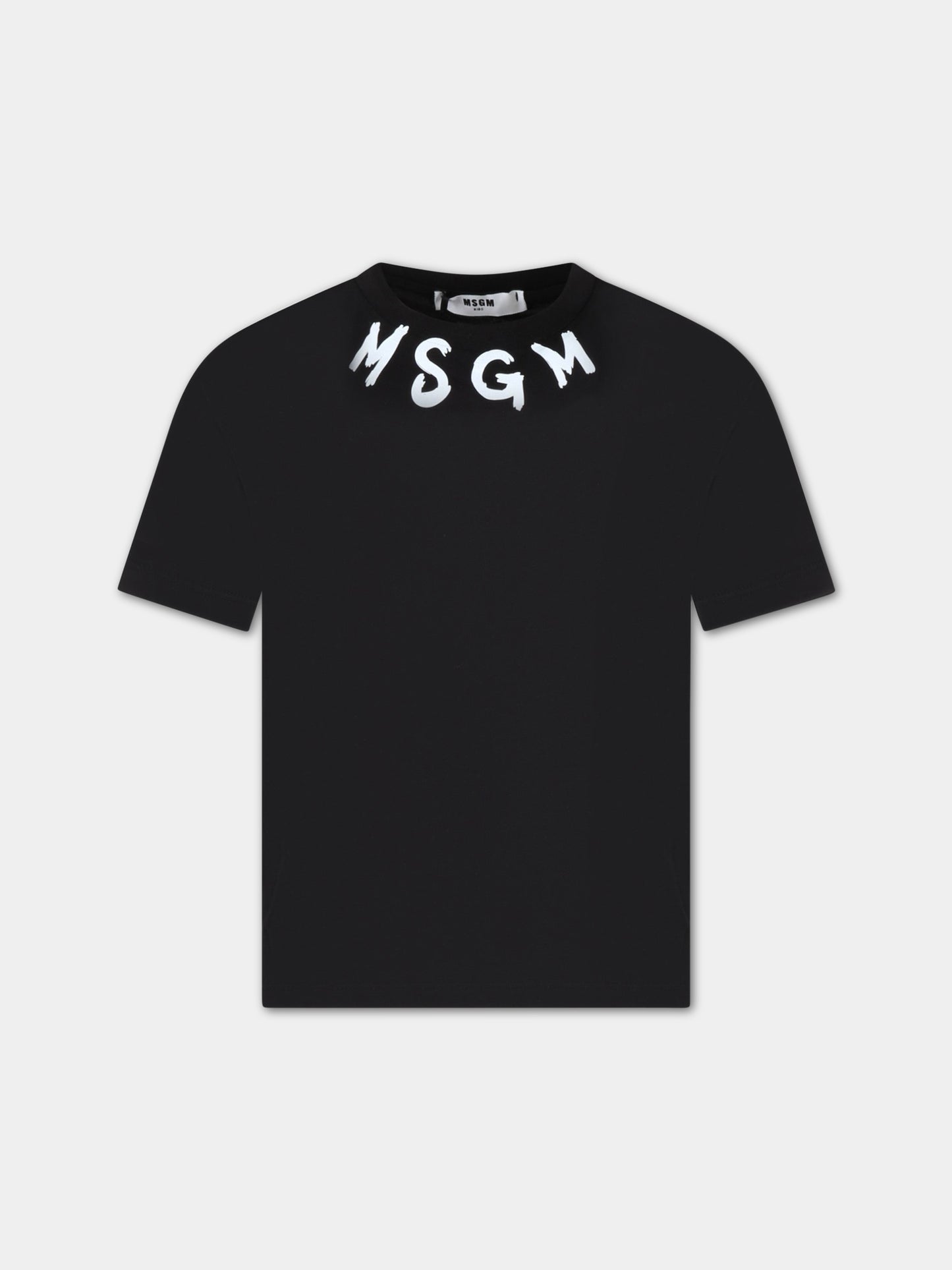 T-shirt nera per bambino con logo bianco,Msgm Kids,MS029318 110