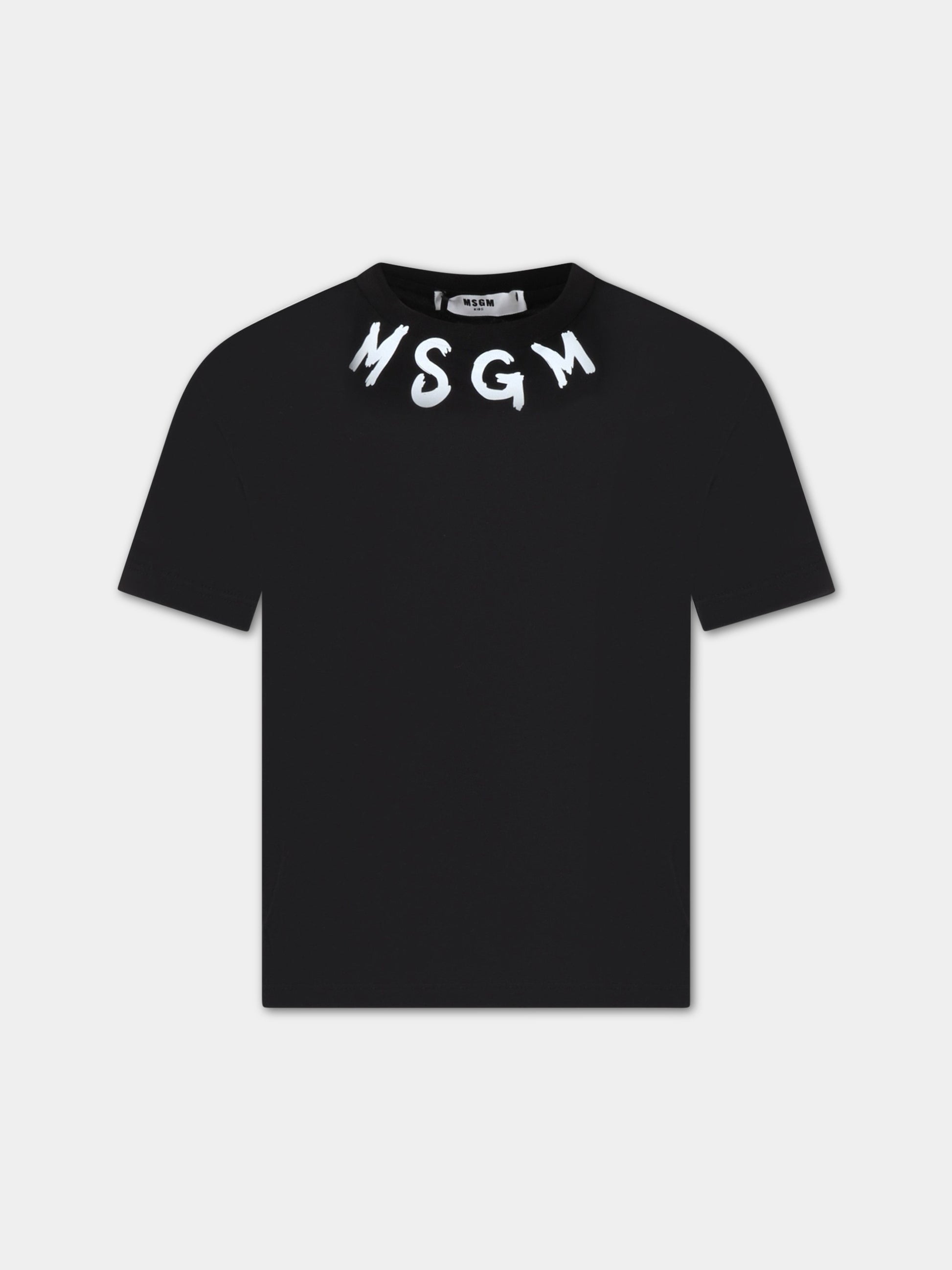 T-shirt nera per bambino con logo bianco,Msgm Kids,MS029318 110