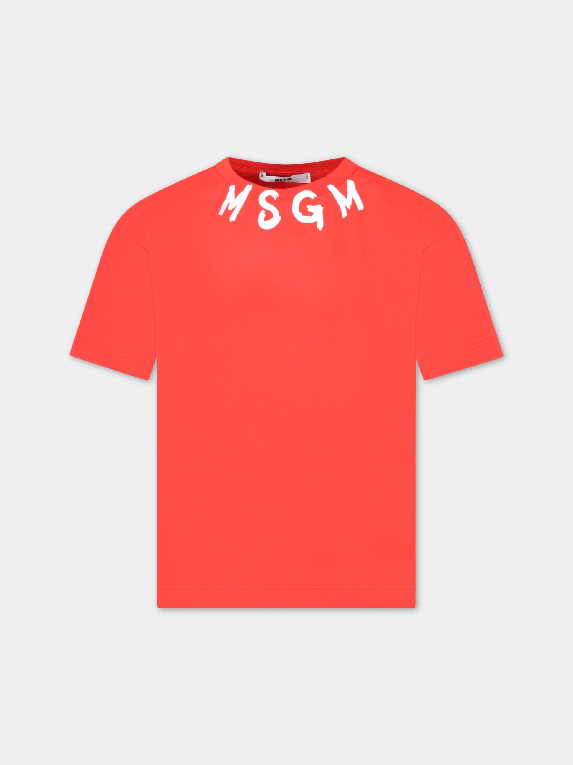 T-shirt rossa per bambino con logo bianco,Msgm Kids,MS029318 040