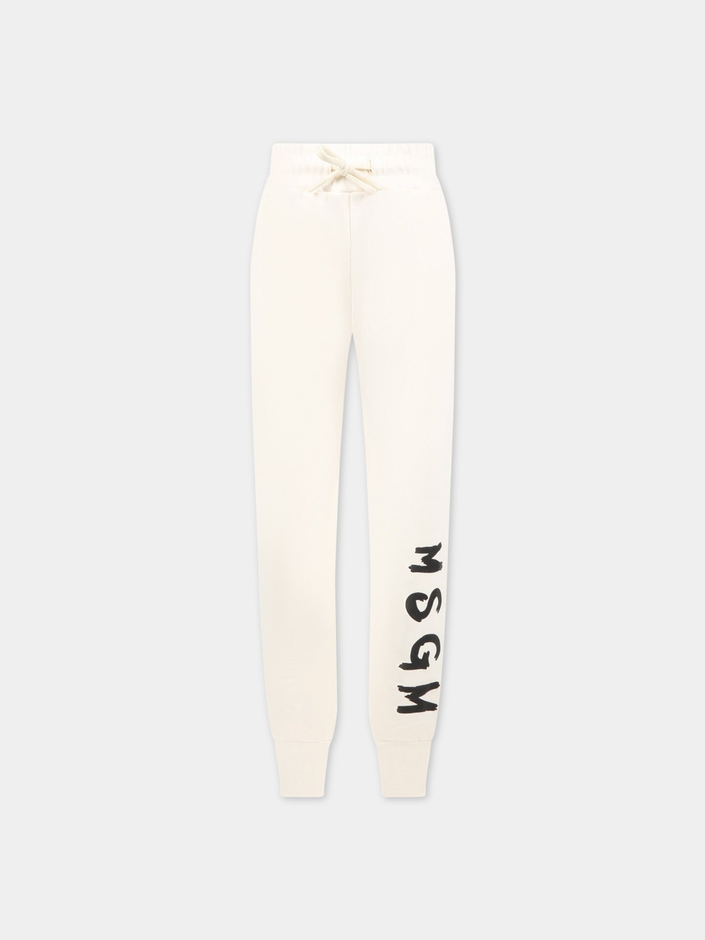 Pantaloni avorio da tuta per bambino con logo nero,Msgm Kids,MS029342 013