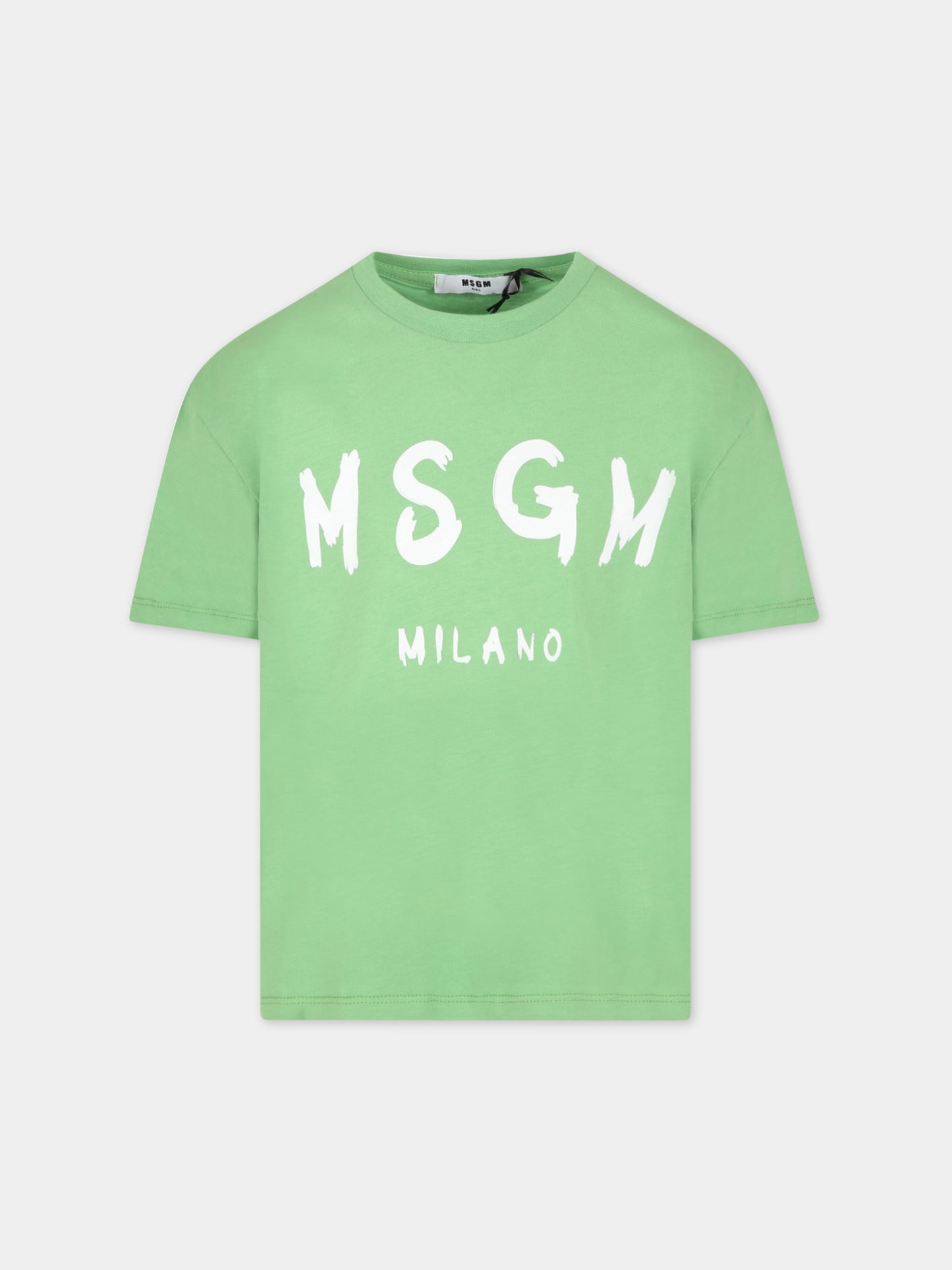T-shirt verde per bambini con logo bianco,Msgm Kids,MS029372 902