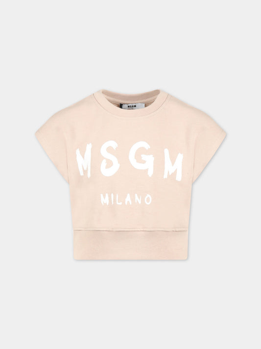 Felpa beige per bambino con logo bianco,Msgm Kids,MS029462 015
