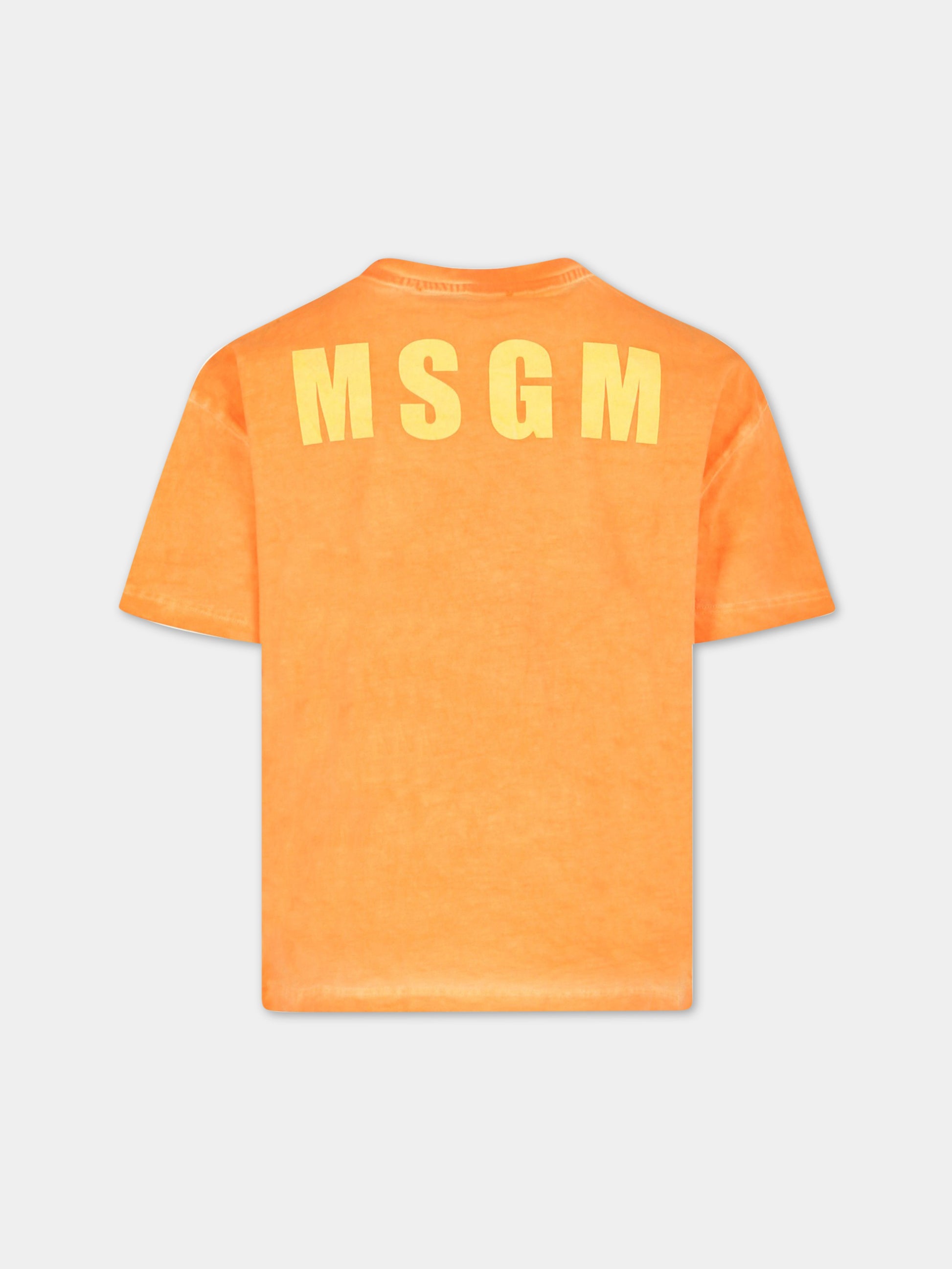 T-shirt arancione per bambino con logo bianco,Msgm Kids,MS029551 030