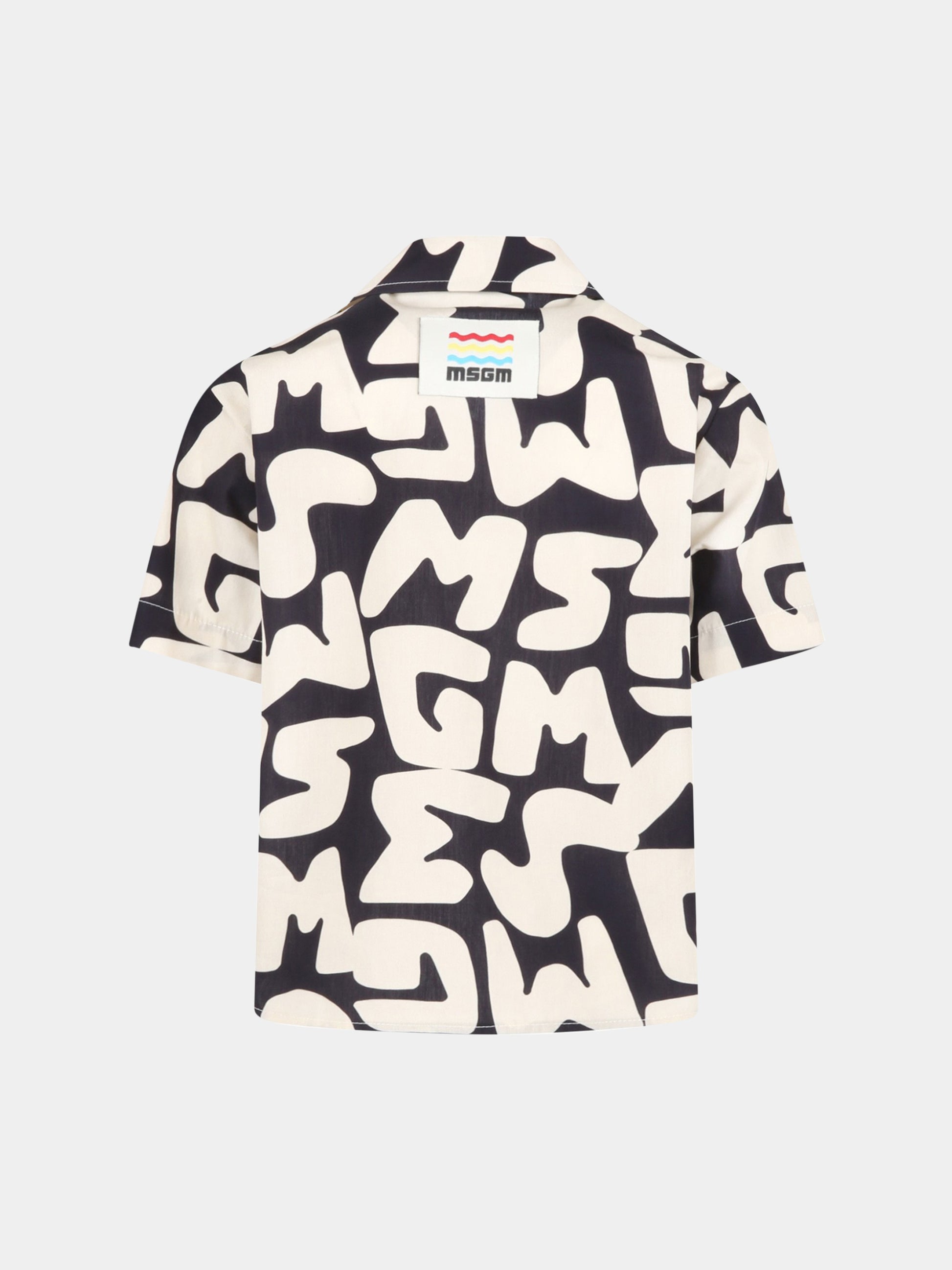 Camicia nera per bambino con logo avorio,Msgm Kids,MS029508 200